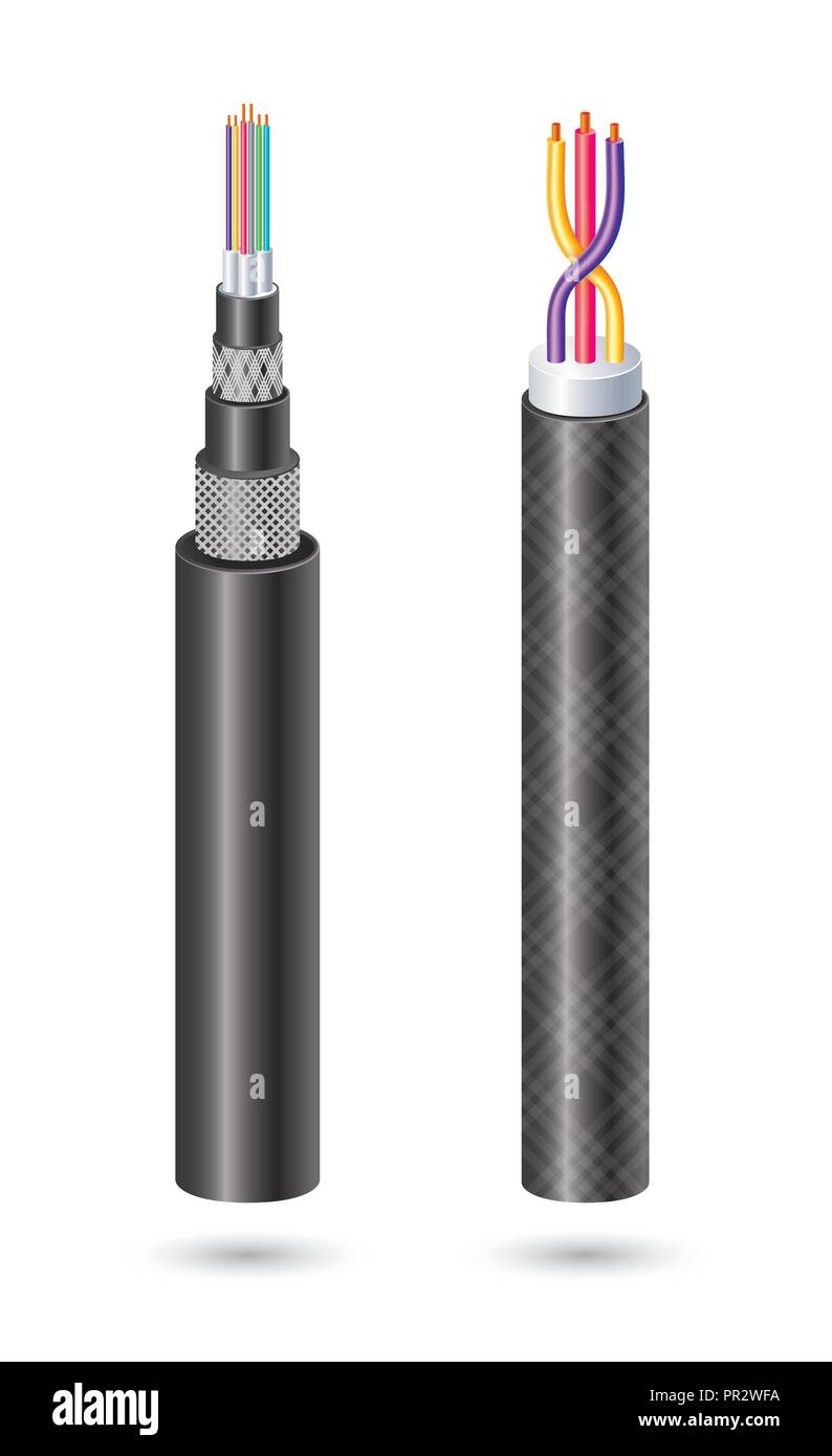 Les câbles à fibre optique et le fil de cuivre isolé sur fond blanc. Vector  Illustration Image Vectorielle Stock - Alamy