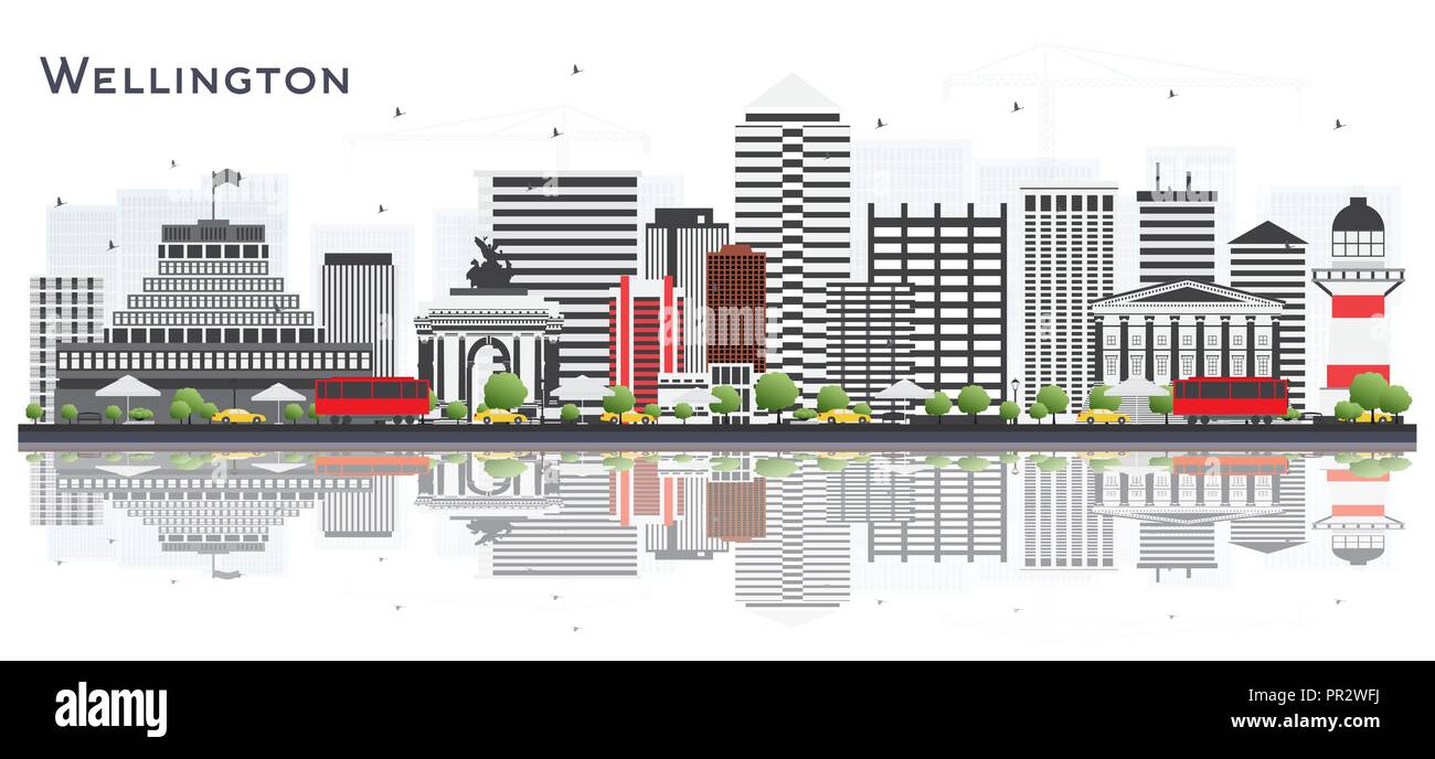 Wellington New Zealand Ville avec des bâtiments isolé sur fond blanc. Vector Illustration. Illustration de Vecteur