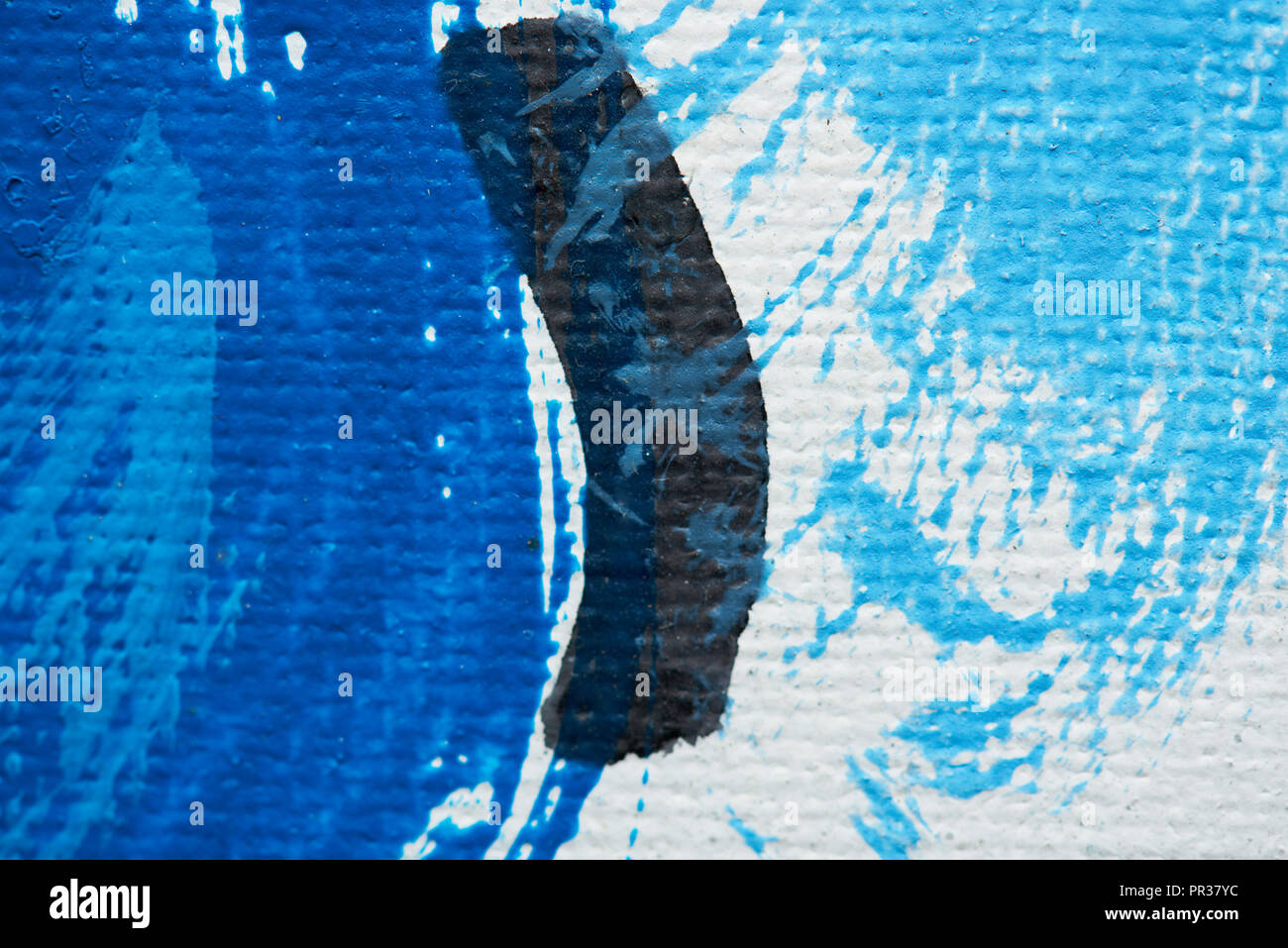 Bleu Noir sur Blanc peinture strock sur toile Banque D'Images