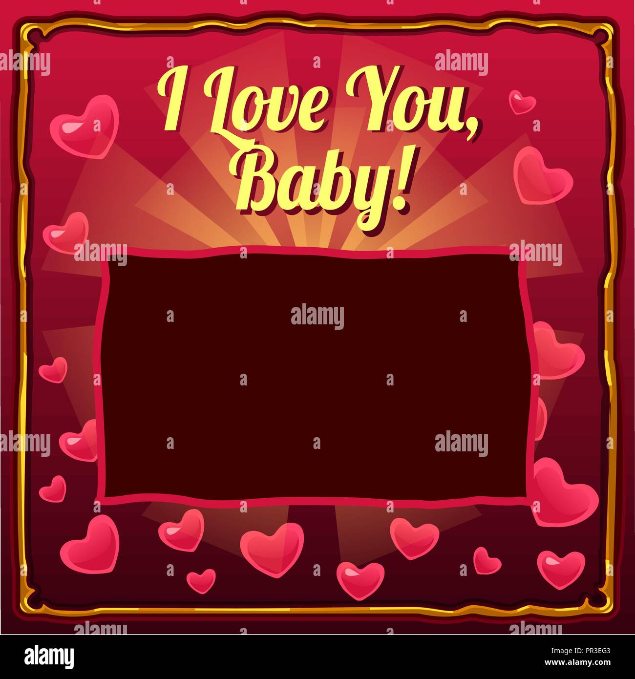 Avec un espace pour l'affiche de Mignon votre texte et les mots je t'aime bébé sur un fond de coeurs. Couverture pour bébé album photo ou un cadre photo. Cartoon Vector illustration close-up. Illustration de Vecteur