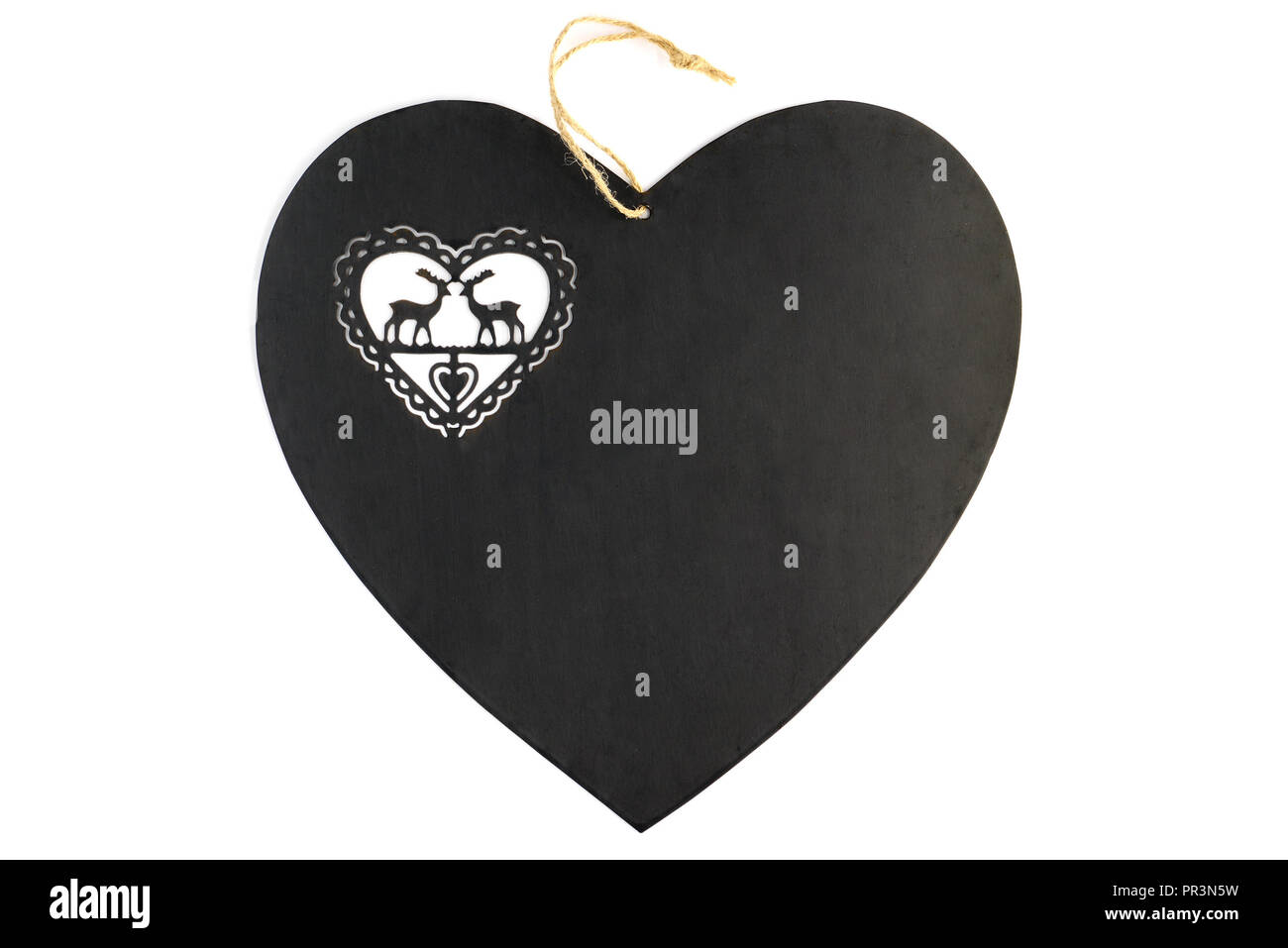 Metal Gingerbread heart shape valentines day gift avec ornements de cerfs sur blanc fond isolé with copy space Banque D'Images
