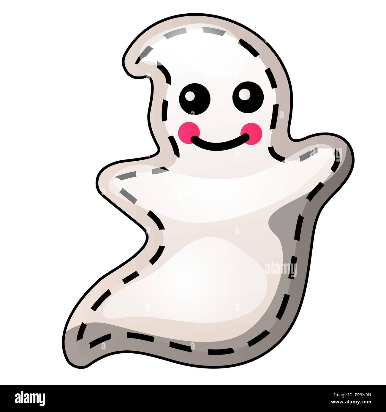 Funny flying Ghost avec les contours sous forme de traits et pointillés isolé sur fond blanc. Idée d'un autocollant ou à coudre sur les correctifs dans le style de l'Halloween. Cartoon Vector illustration close-up Illustration de Vecteur