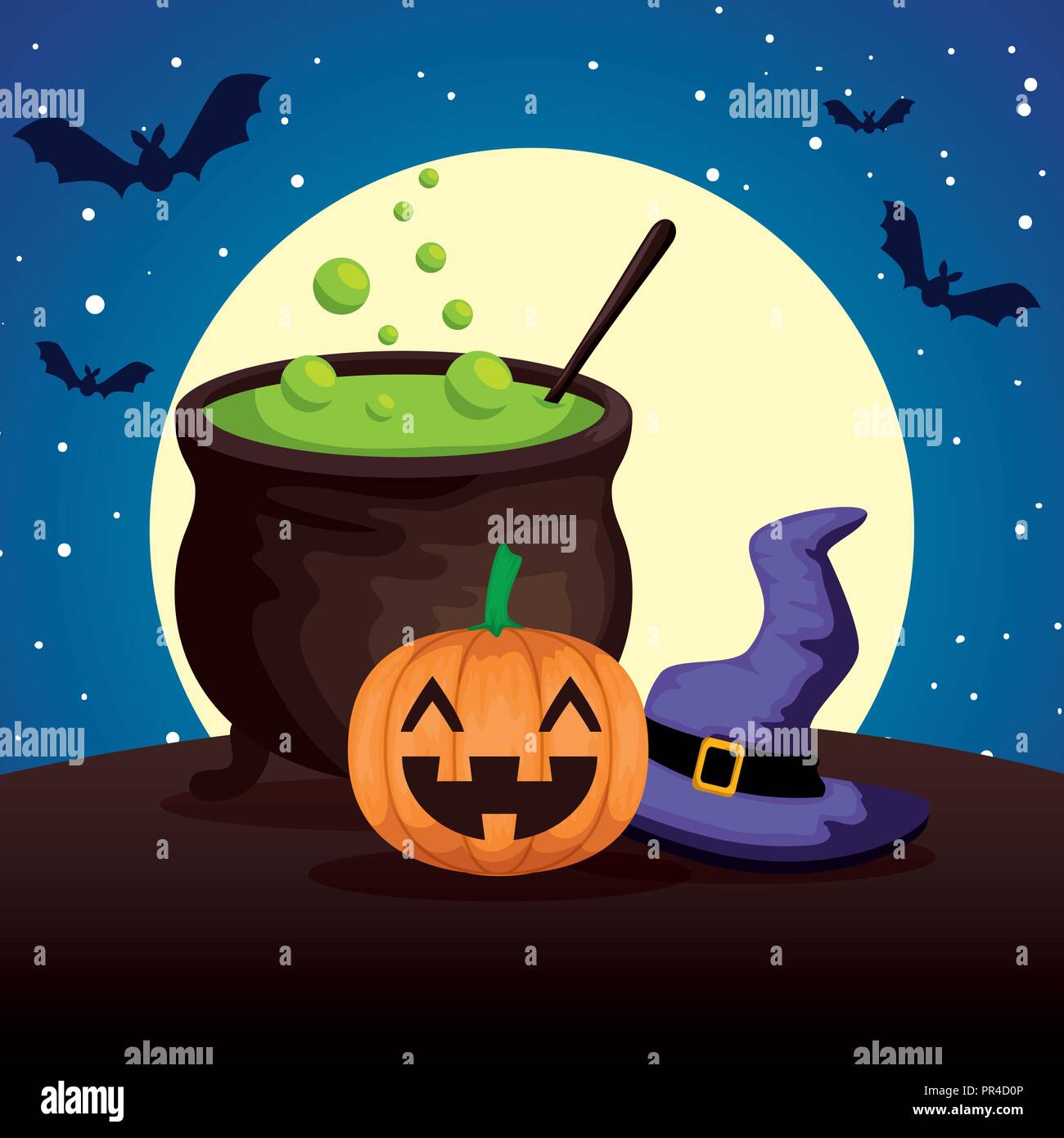 Chaudron Halloween Citrouille Avec Chapeau De Sorciere Et Vector Illustration Design Image Vectorielle Stock Alamy