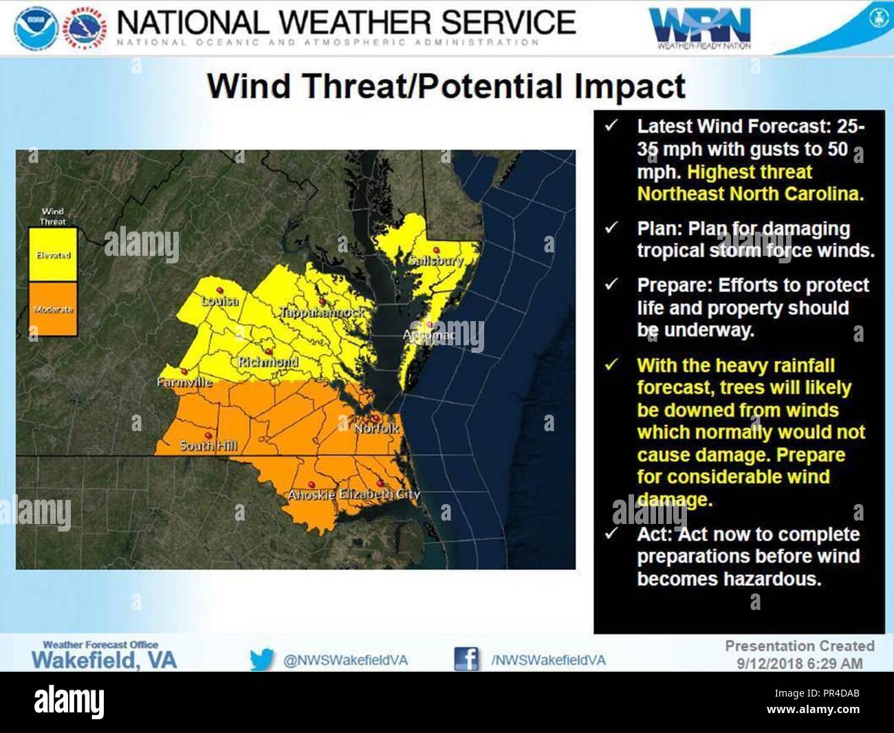 0700 12SEP18 Mise à jour de l'ouragan Florence Banque D'Images