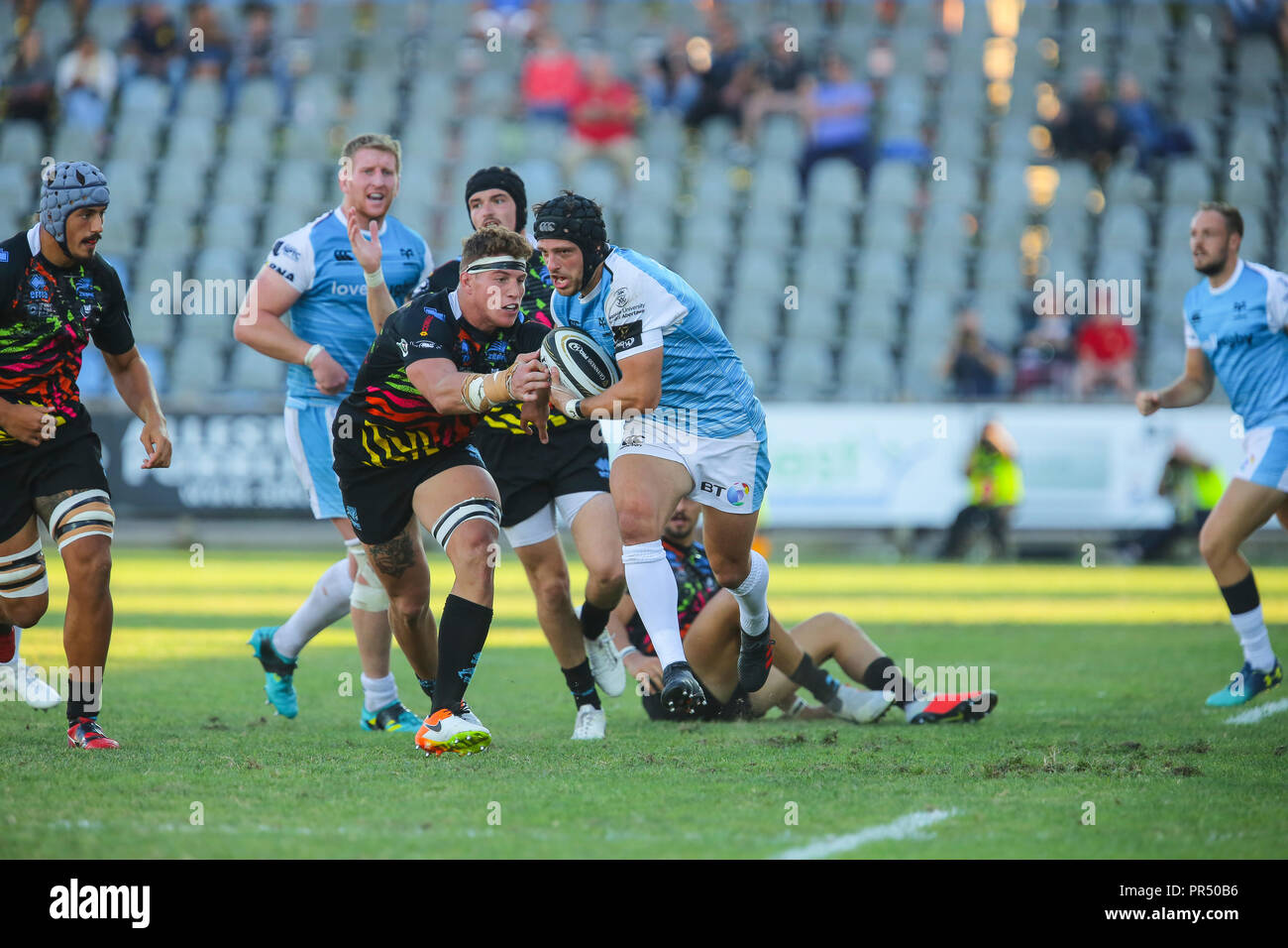 Parme, Italie. 29 Septembre, 2018. Les balbuzards' full retour Dan Evans breaks Giovanni Licata's s'attaquer lors du match contre le Zèbre en 5 ronde de Guinness14 2018 PRO 2019©Massimiliano Carnabuci/Alamy live news Banque D'Images