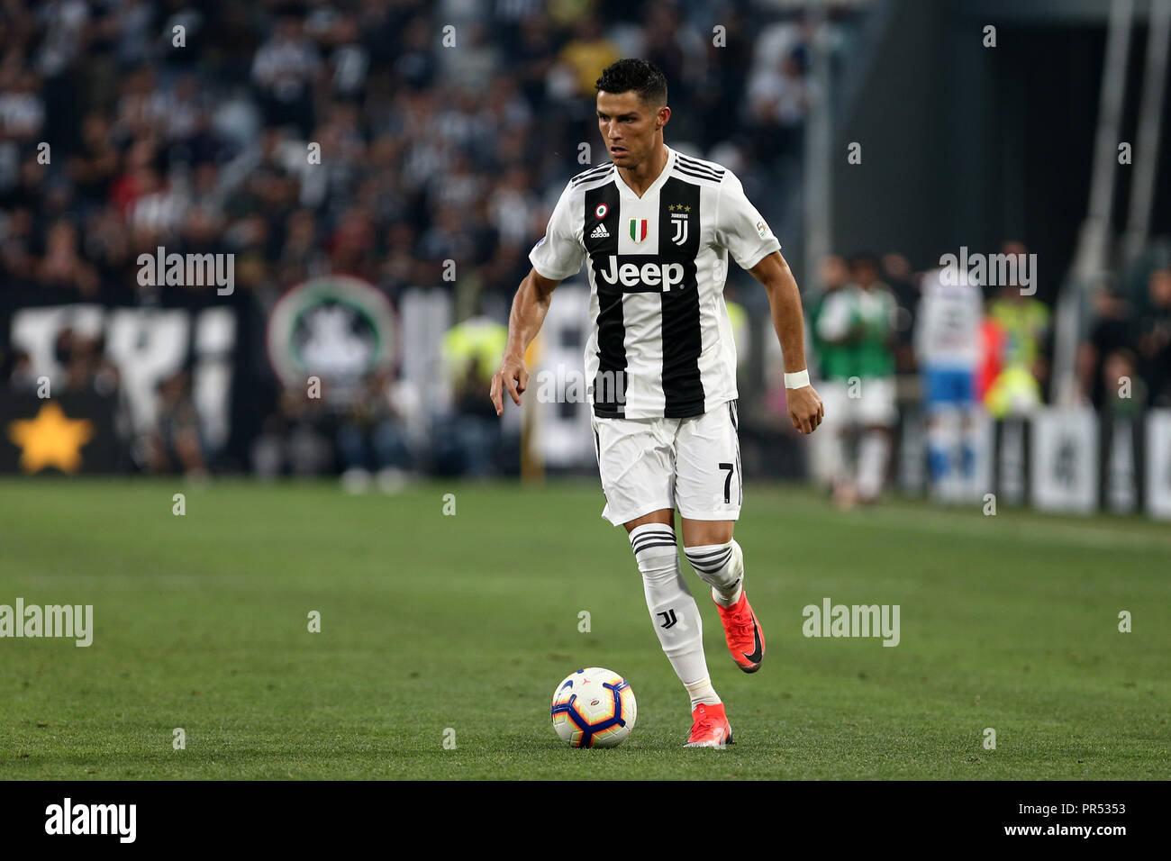 Torino, Italie. 29 septembre 2018. Cristiano Ronaldo de la Juventus en action au cours de la série d'un match de football entre la Juventus et SSC Napoli. Banque D'Images