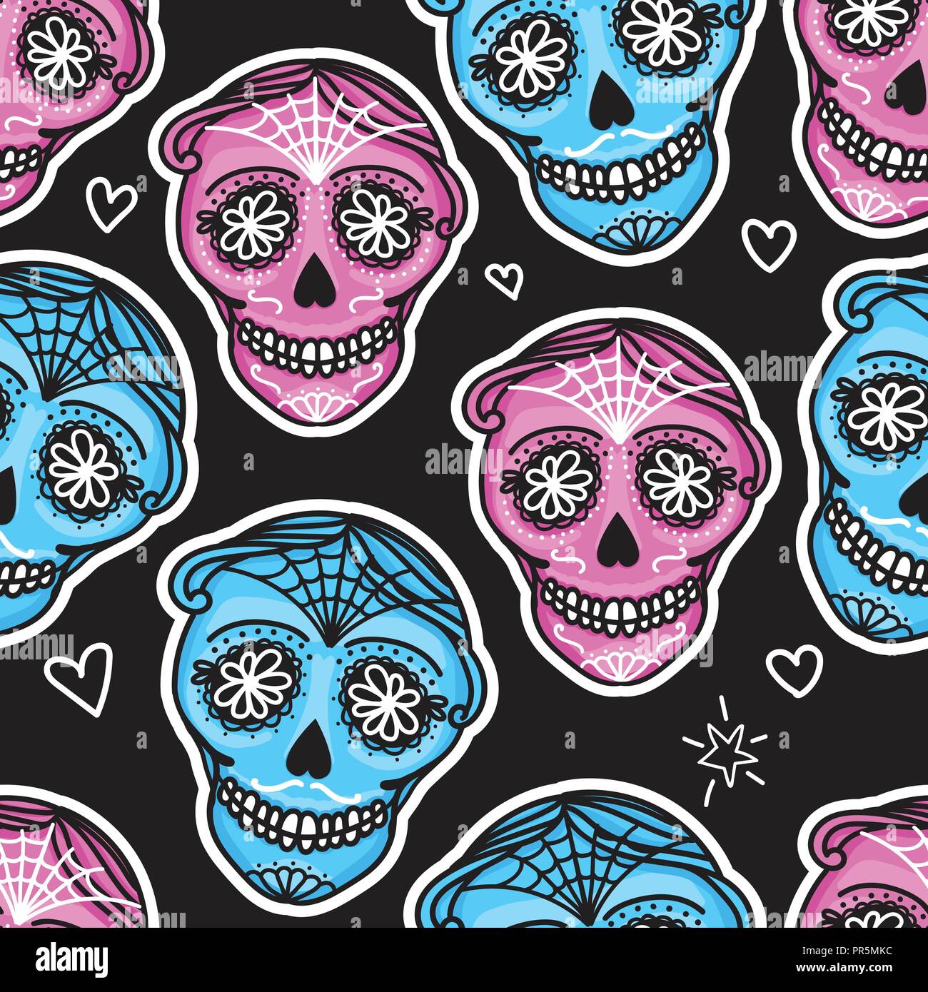 Calavera sign Dia de los muertos. Le Jour des Morts au Mexique. Modèle sans couture. Vector illustration main darwing autocollant femme et homme Illustration de Vecteur