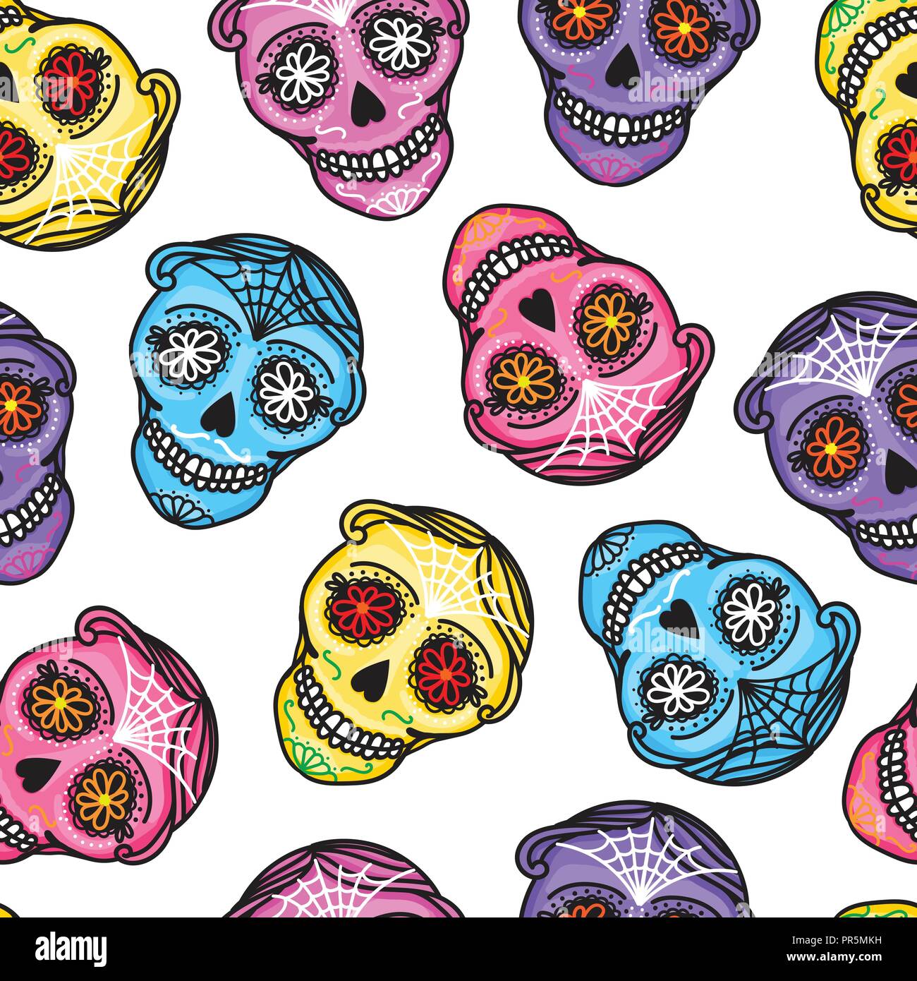 Calavera sign Dia de los muertos. Modèle sans couture. Le Jour des Morts au Mexique. Vector illustration main darwing autocollant femme et homme Illustration de Vecteur