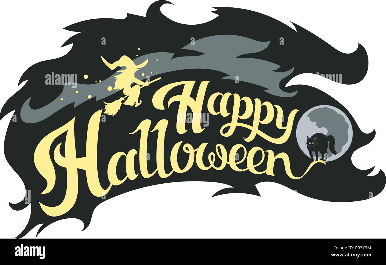 Happy Halloween vector lettrage. Maison de vacances la calligraphie avec spider et web pour banner, Affiches, carte de vœux, invitation à une fête. Illustration isolé. Illustration de Vecteur