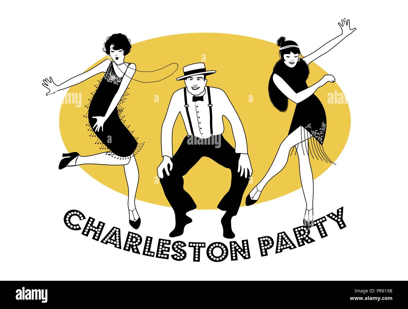 Parti de Charleston. L'homme et de funny girls dancing charleston Illustration de Vecteur