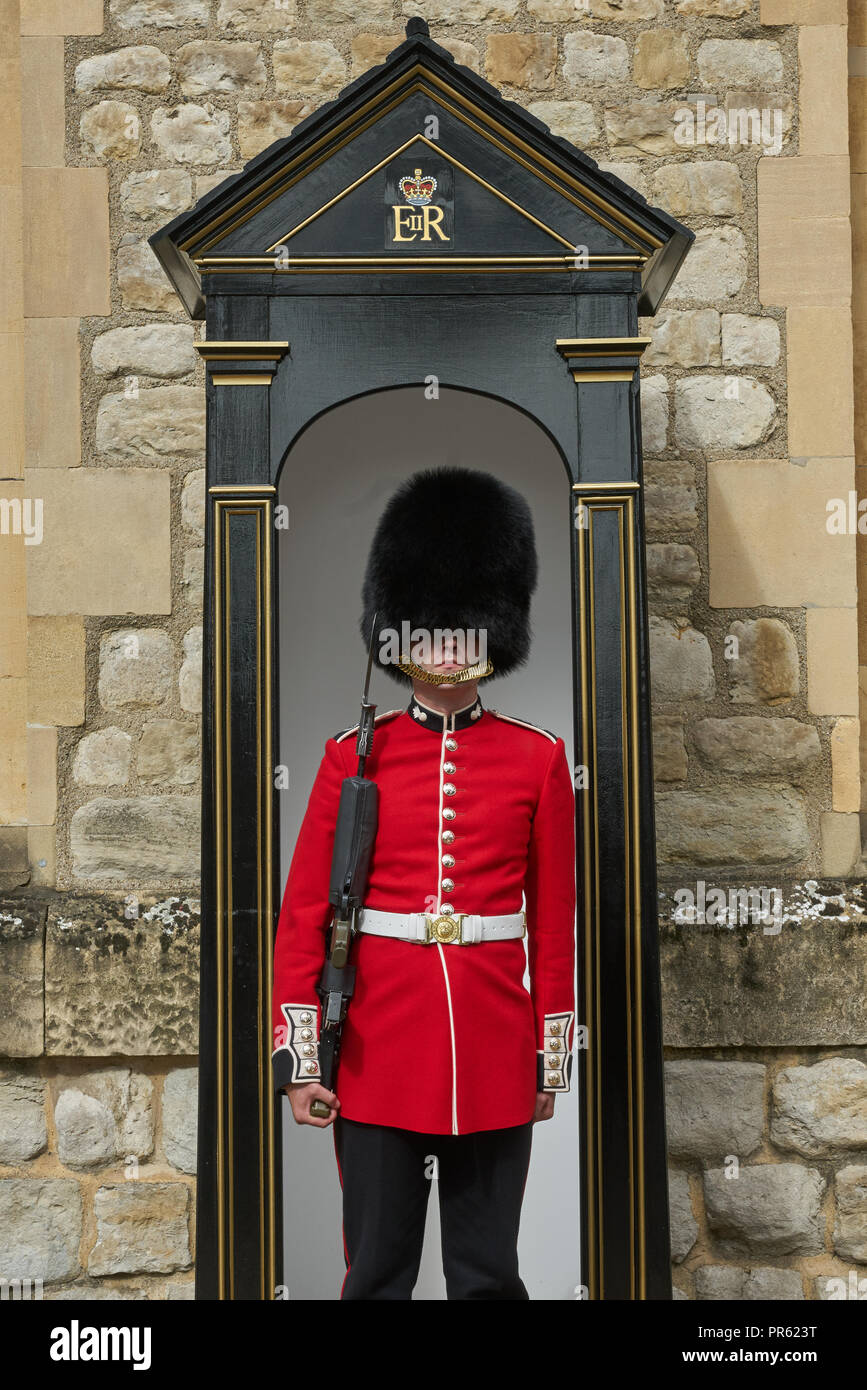 Garde royale. Queens guard. La Garde côtière canadienne. Service de sentinelle. grenedier guard. Bearskin. guérite. Banque D'Images