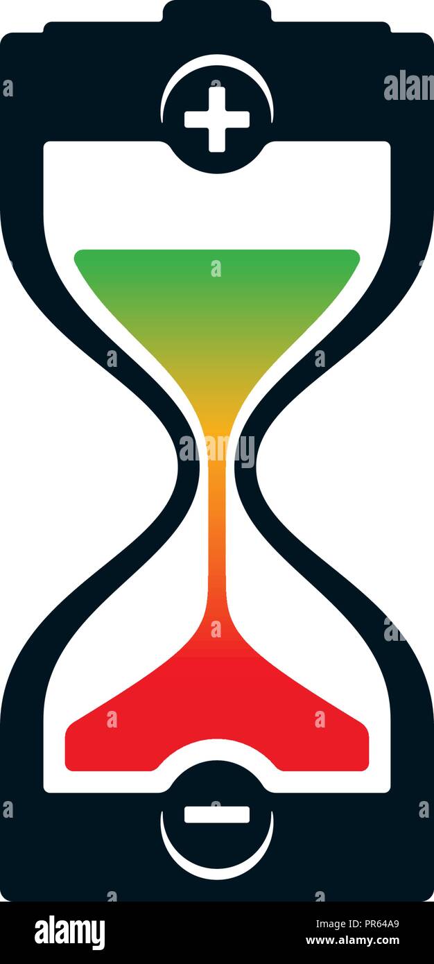 Sablier en forme de batterie sur fond blanc. Design au sujet de l'icône de l'époque. Illustration de Vecteur