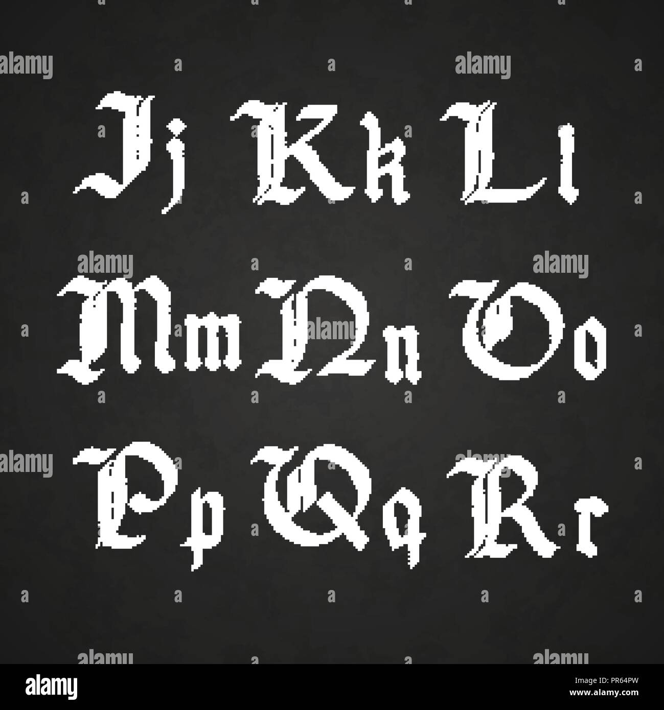 Old hand drawn lettres gothiques dessin avec white chalk, J-R symboles sur tableau noir Illustration de Vecteur