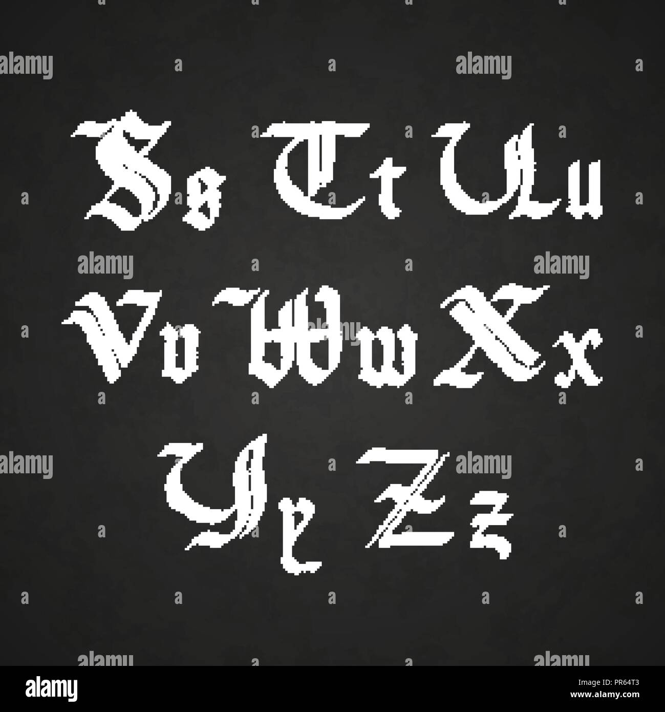 Old hand drawn lettres gothiques dessin avec white chalk, S-Z symboles sur tableau noir Illustration de Vecteur