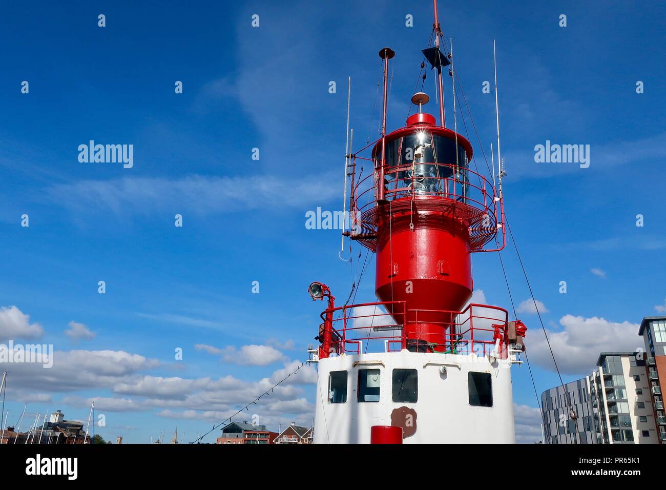 Bateau léger LV18 amarré jusqu'à temporairement Neptune Marina à Ipswich, Suffolk. LV18's d'habitude à quai à Harwich est dragué. Septembre 2018. Banque D'Images