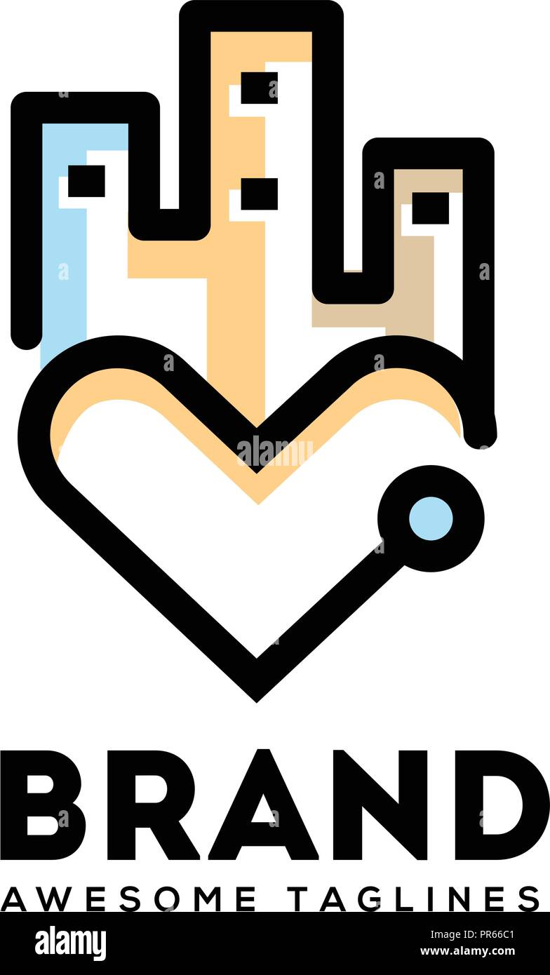 Le logo de la ville d'amour, cœur city concept logo, logo, concept immobilier logo coeur ville, concept immobilier central,logo logo vector abstrait de bui Illustration de Vecteur