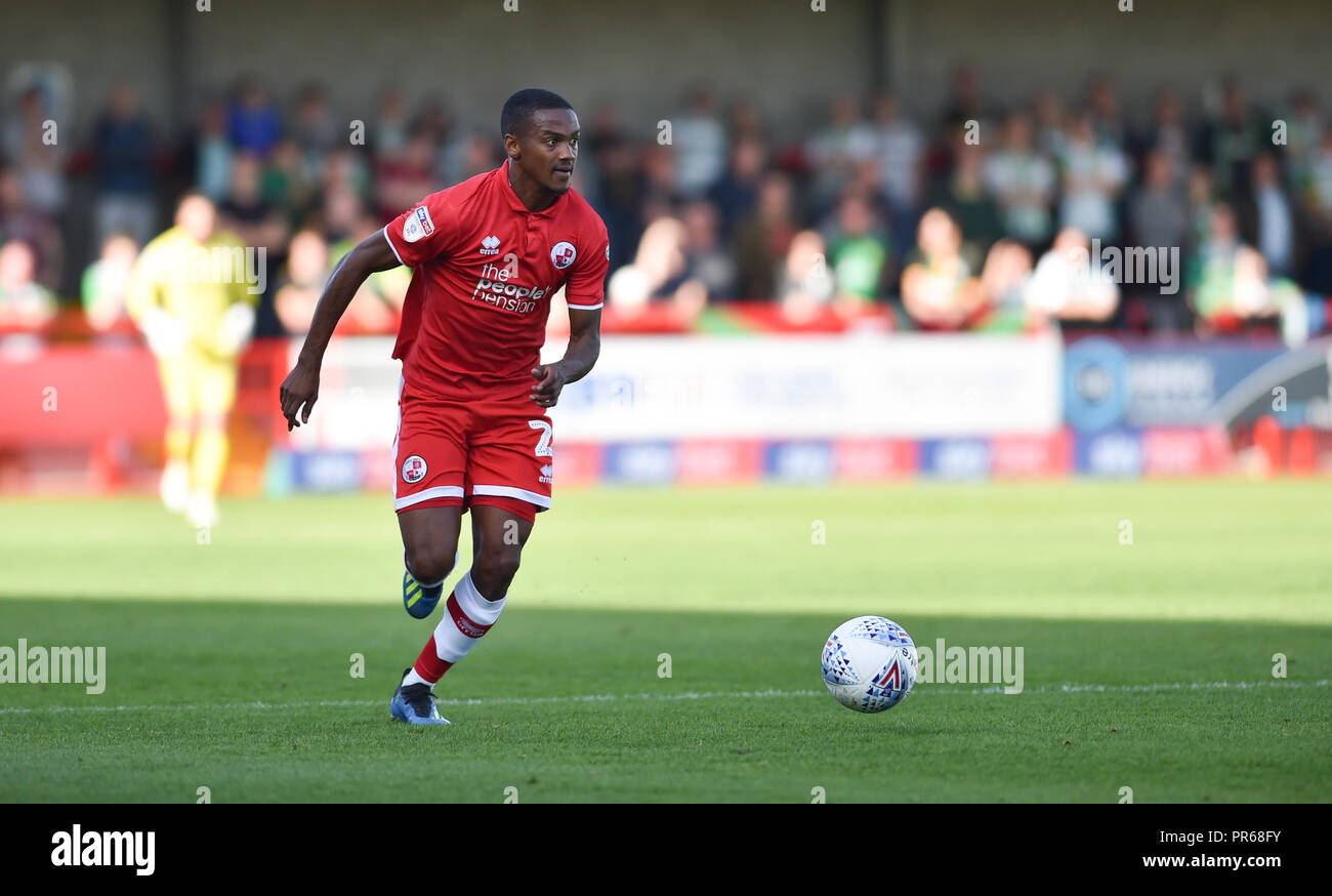 Lewis Young de Crawley au cours de la Sky Bet League 2 correspondance entre Ville de Crawley et Yeovil Town à l'Broadfield Stadium , Crawley , 29 Sept 2018 Editorial uniquement. Pas de merchandising. Pour des images de football Premier League FA et restrictions s'appliquent inc. aucun internet/mobile l'usage sans licence FAPL - pour plus de détails Football Dataco contact Banque D'Images