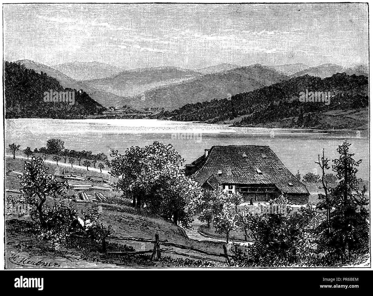 Titsee avec vue sur le Feldberg, 1892 Banque D'Images