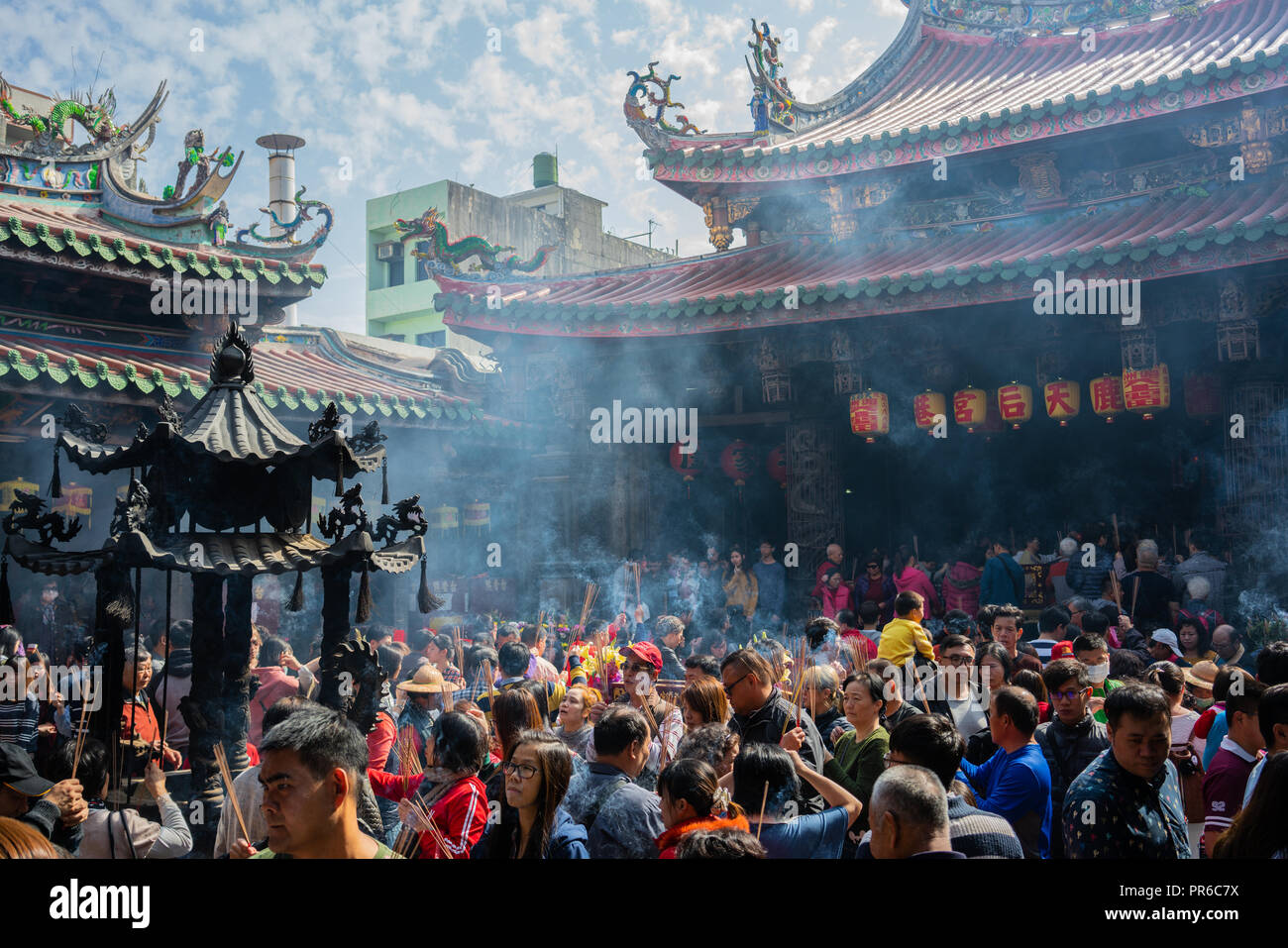 16 février 2018, Lukang Changhua Taiwan : Célébration des personnes et des foules sur le nouvel an chinois journée à Lugang Tianhou Matsu temple à Lukang Taiwan Banque D'Images