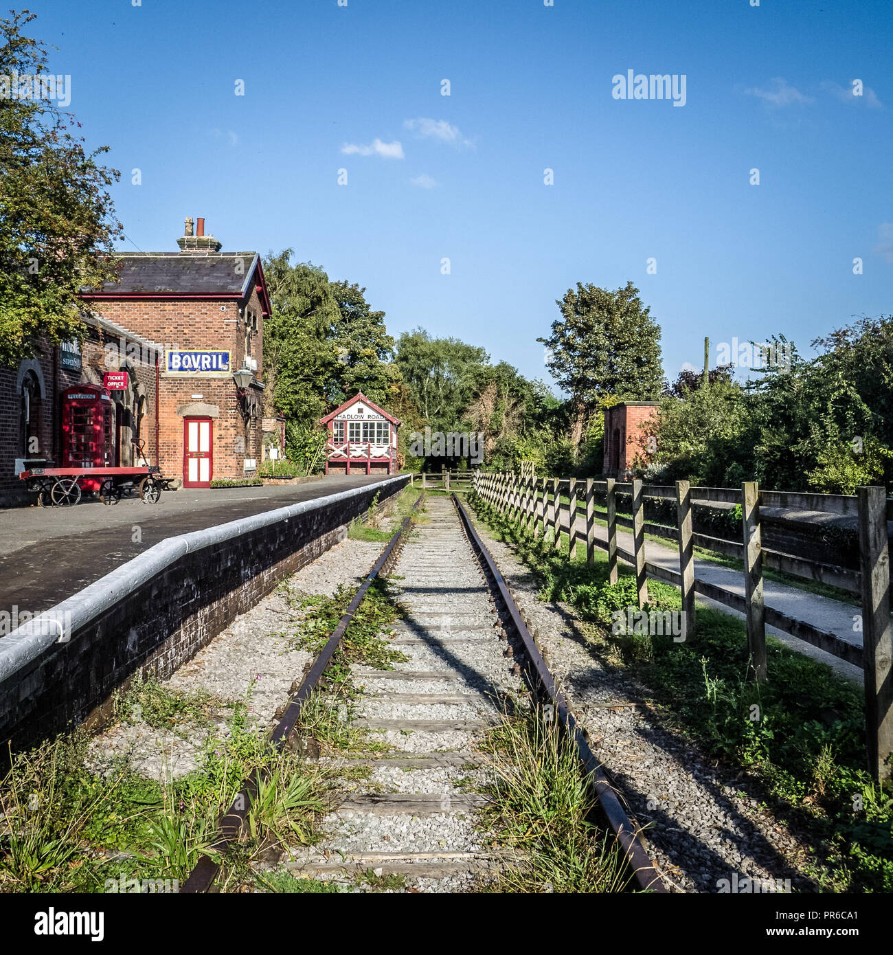 Hadlow Road railway station est une gare ferroviaire patrimoniale museum de Willaston, Wirral, UK, situé sur le sentier de façon Wirral. Banque D'Images