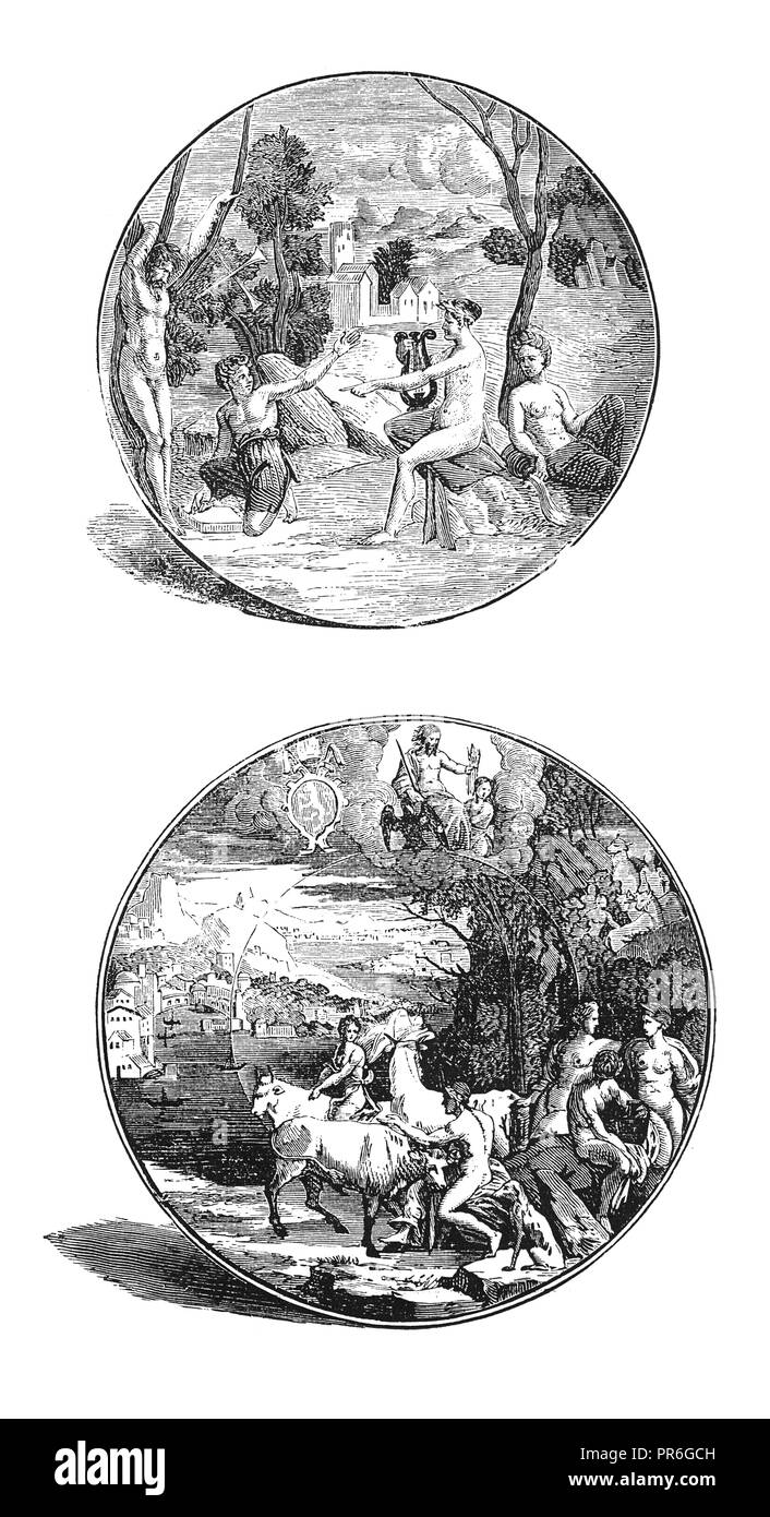 19-ème siècle illustration de faïence italienne du 17e siècle. Publié dans 'Novoveki obrtu, Izumi u znanosti i umjetnosti' par dr. Bogoslav Sulek, d Banque D'Images