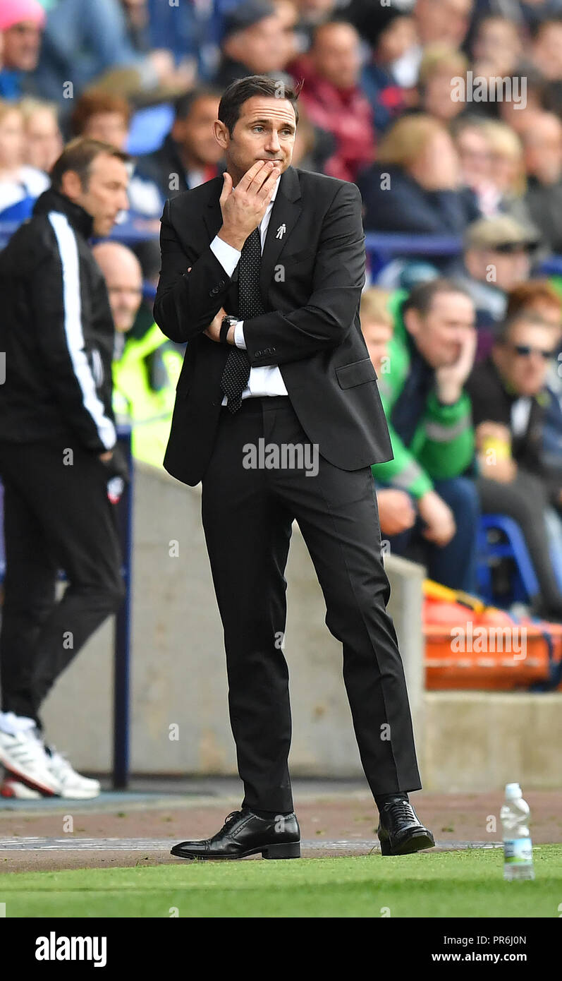 Derby County's Manager Frank Lampard sur la ligne de touche pendant le match de championnat Sky Bet à l'Université de Bolton Stadium. ASSOCIATION DE PRESSE Photo. Photo date : Samedi 29 Septembre, 2018. Voir l'ACTIVITÉ DE SOCCER histoire Bolton. Crédit photo doit se lire : Dave Howarth/PA Wire. RESTRICTIONS : EDITORIAL N'utilisez que pas d'utilisation non autorisée avec l'audio, vidéo, données, listes de luminaire, club ou la Ligue de logos ou services 'live'. En ligne De-match utilisation limitée à 120 images, aucune émulation. Aucune utilisation de pari, de jeux ou d'un club ou la ligue/dvd publications. Banque D'Images