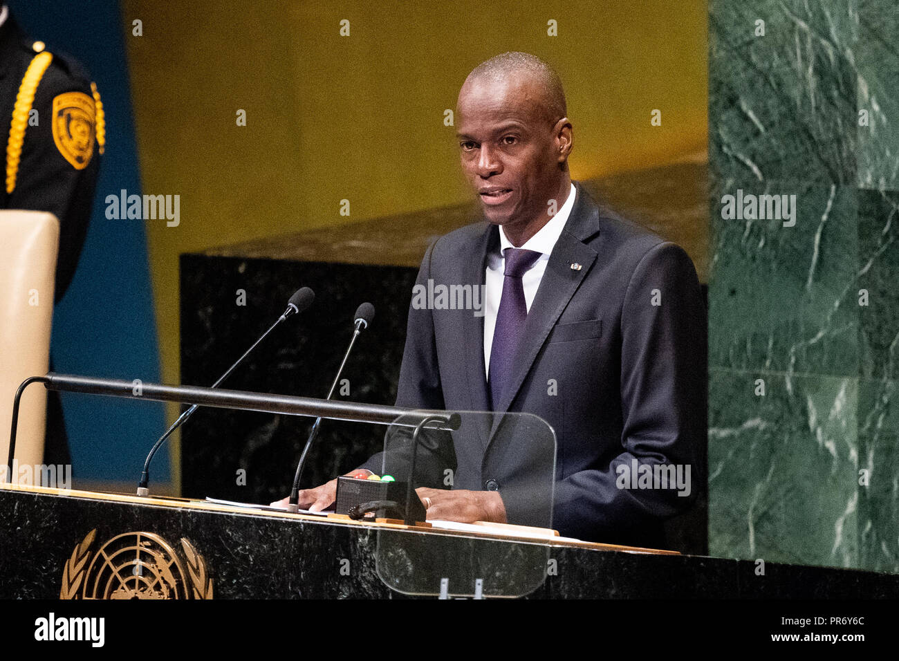 Joseph Jovenel, président d'Haïti vu parler à l'Assemblée générale des Nations Unies Débat général de l'Organisation des Nations Unies à New York. Banque D'Images