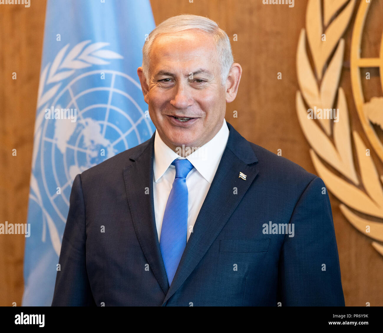 Benjamin Netanyahu, Premier Ministre d'Israël vu à l'Assemblée générale des Nations Unies Débat général de l'Organisation des Nations Unies à New York. Banque D'Images