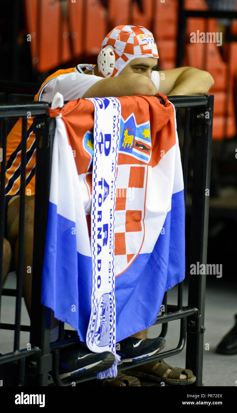 Ventilateur avec drapeau croate et waterpolo pac. Coupe du Monde de Basket-ball FIBA Espagne 2014 Banque D'Images