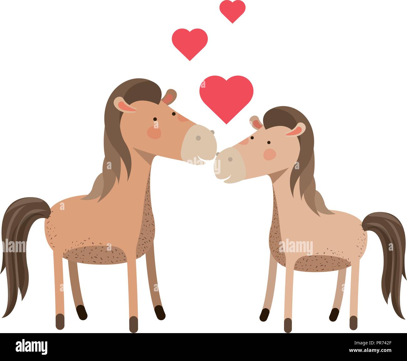 Cute couple chevaux avec cœurs vector illustration design Illustration de Vecteur