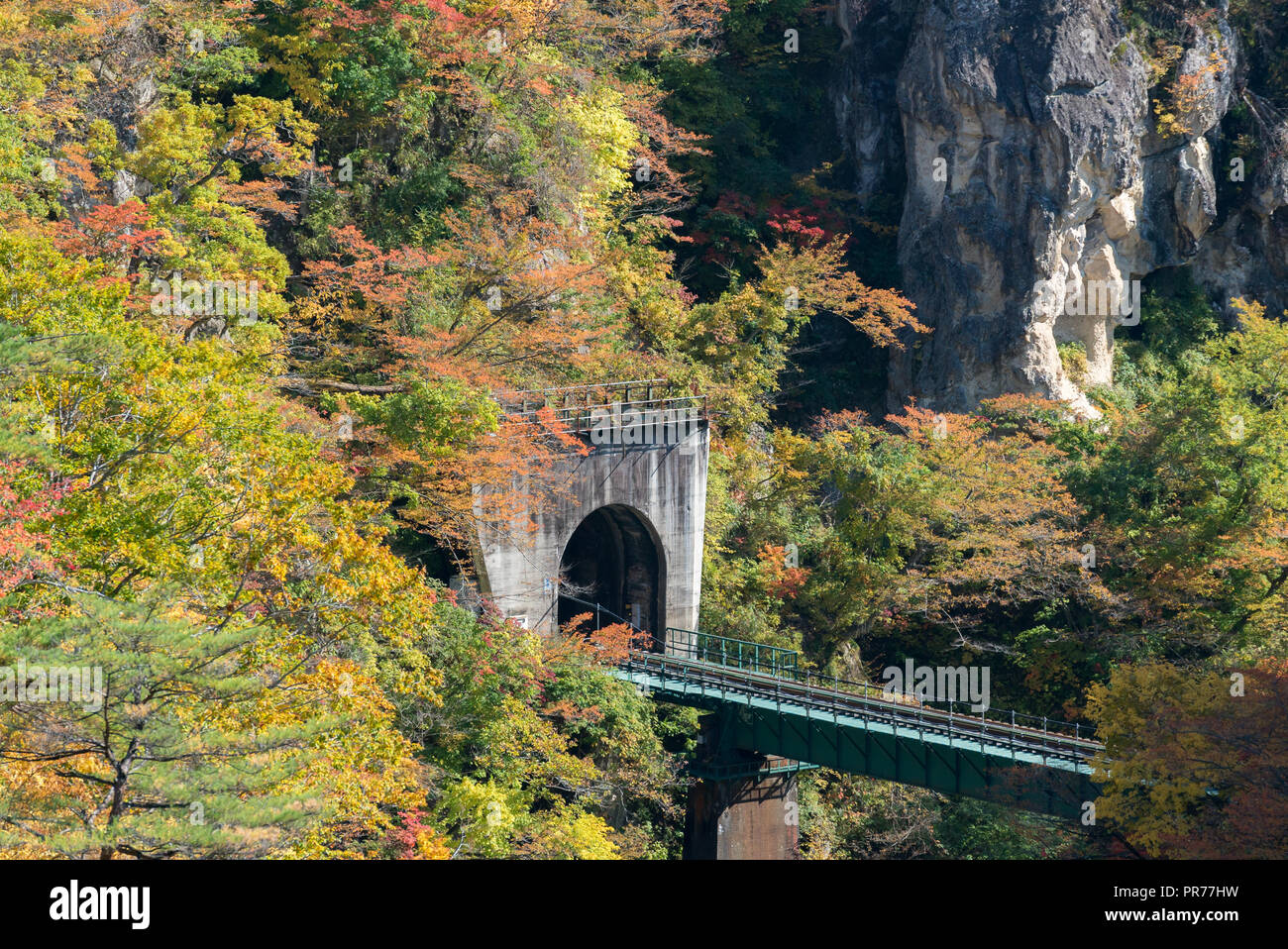 Naruko vallée Gorge avec tunnel ferroviaire dans Japon Tohoku Miyagi Banque D'Images