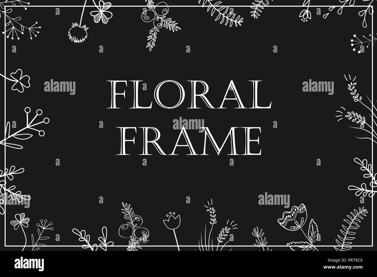 Floral élégant, blanc sur noir. Carte, modèle pour l'invitation. Illustration de Vecteur