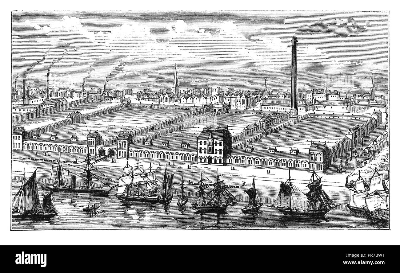 19ème siècle illustration de lin et de jute mills à Barrow-in-Furness, Cumbria, Angleterre. Publié dans "Le Magazine pratique, An Illustrated Cycloped Banque D'Images