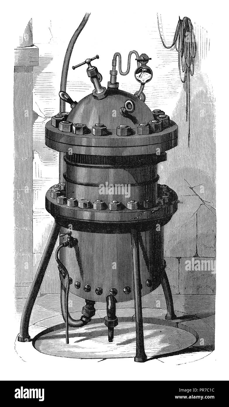 19ème siècle Illustration d'un récipient fermé pour le chauffage sous pression. Publié dans "Le Magazine pratique, An Illustrated cyclopedia of Industrial Banque D'Images