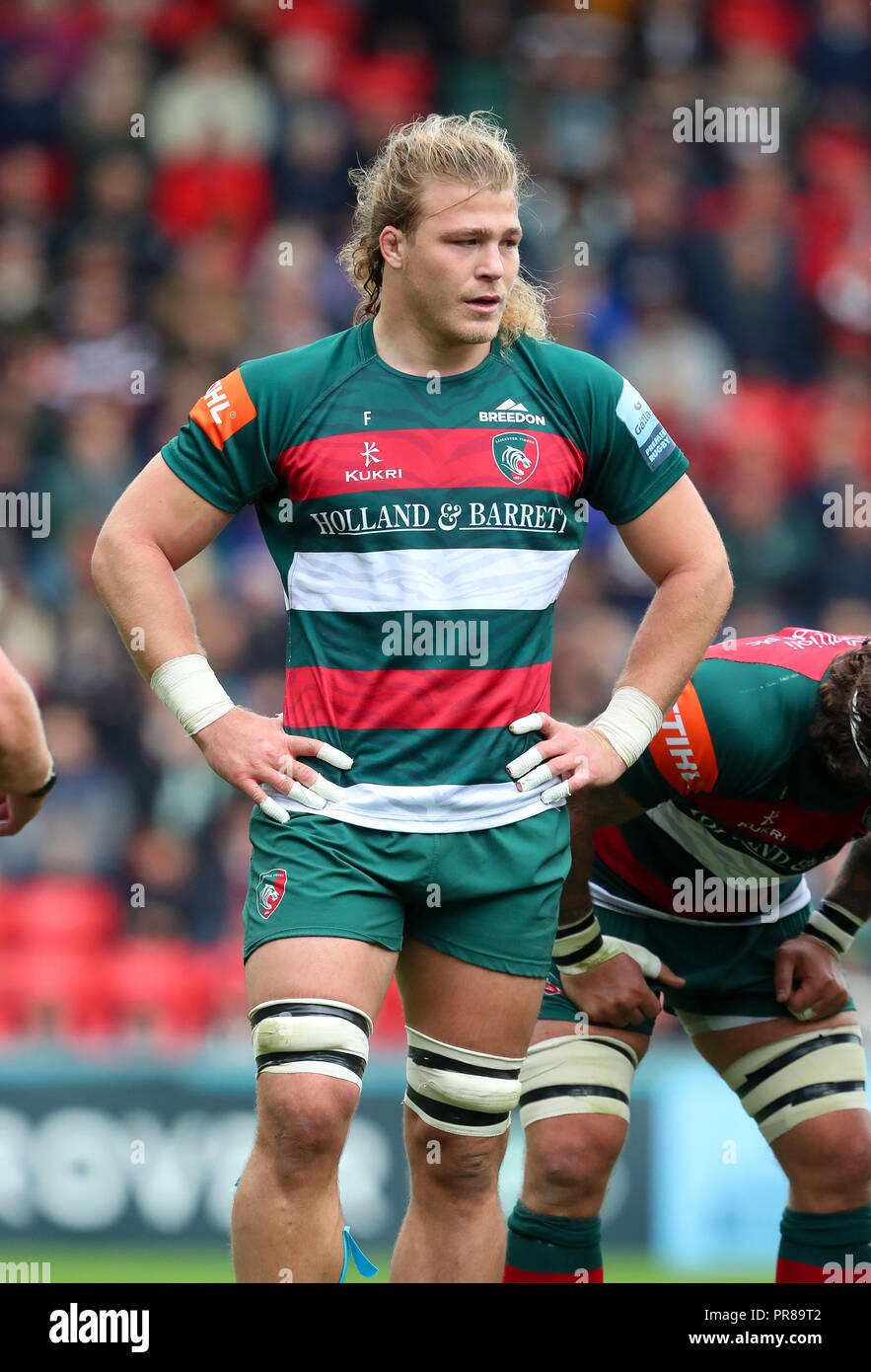 Leicester, Royaume-Uni. Le 30 septembre 2018. David Denton (Leicester Tigers) en action lors de la Premiership match de rugby joué Gallagher entre Leicester Tigers et vente à la rfc tessons Welford Road, Leicester. © Phil Hutchinson/Alamy Live News Banque D'Images