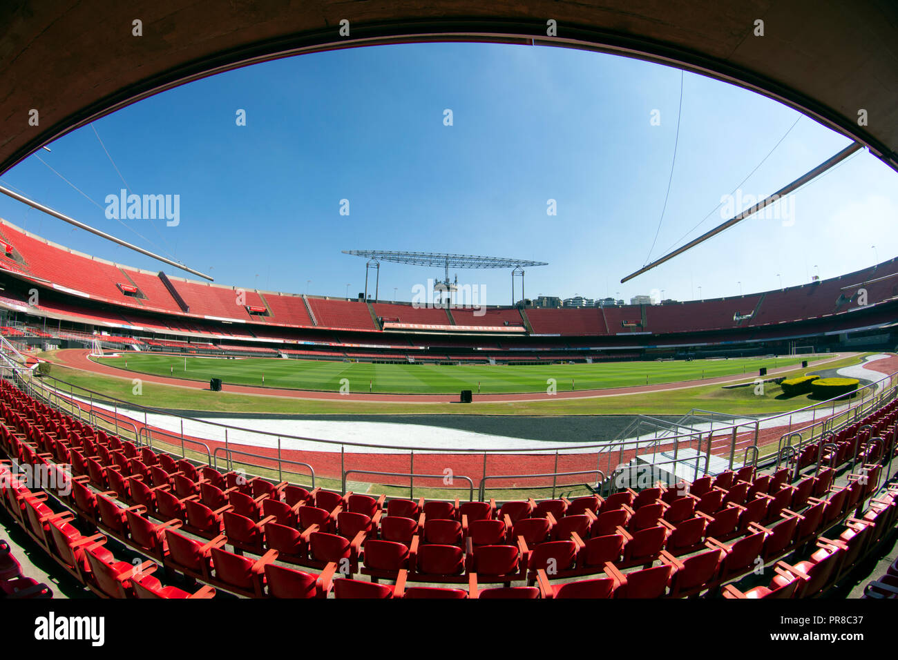 Vue sur le terrain de football principal à Morumbi ou Cicero Pompeu de Toledo Stadium, Sao Paulo, Brésil Banque D'Images