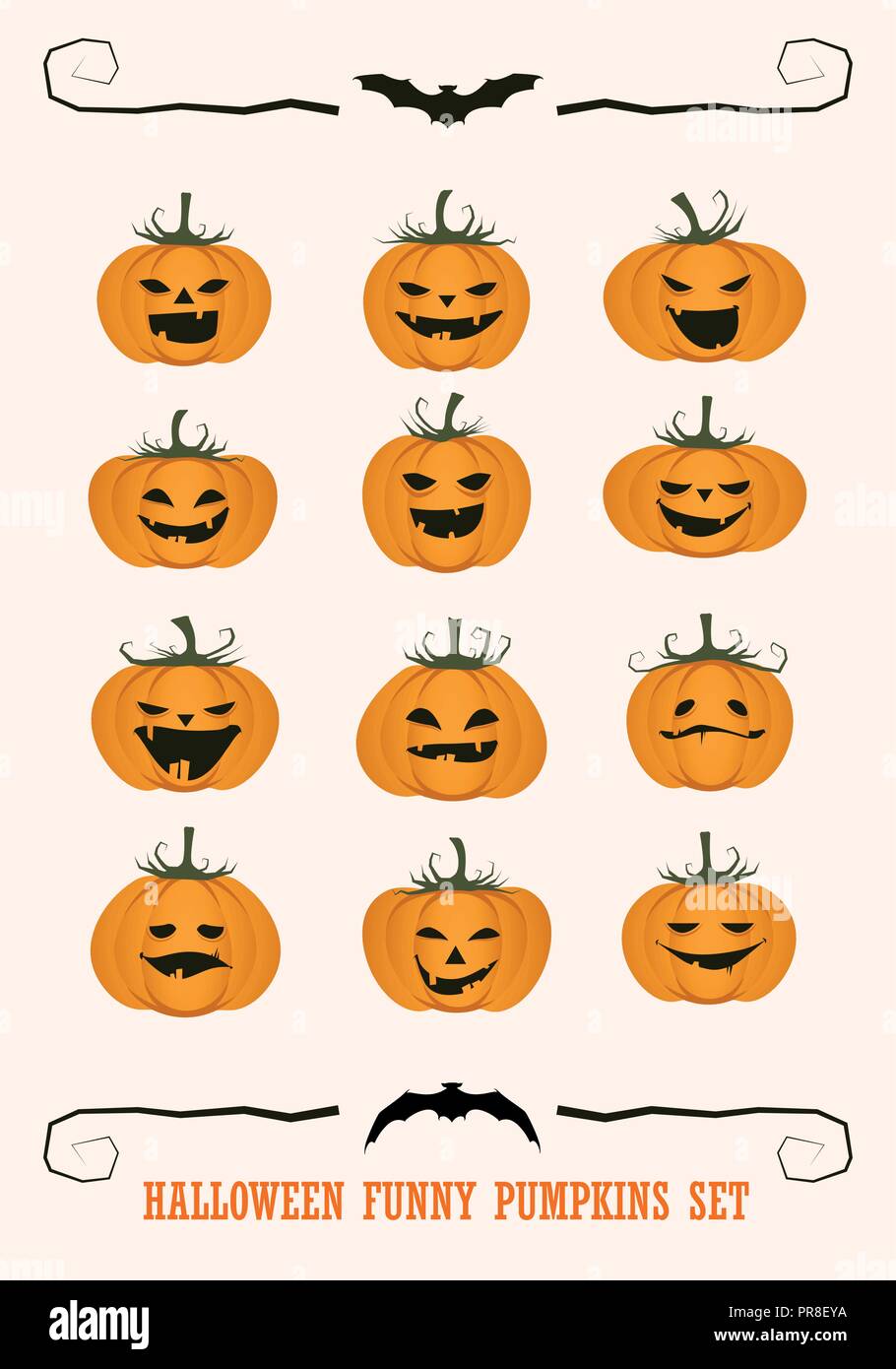 Funny Halloween Pumpkins Set Illustration de Vecteur