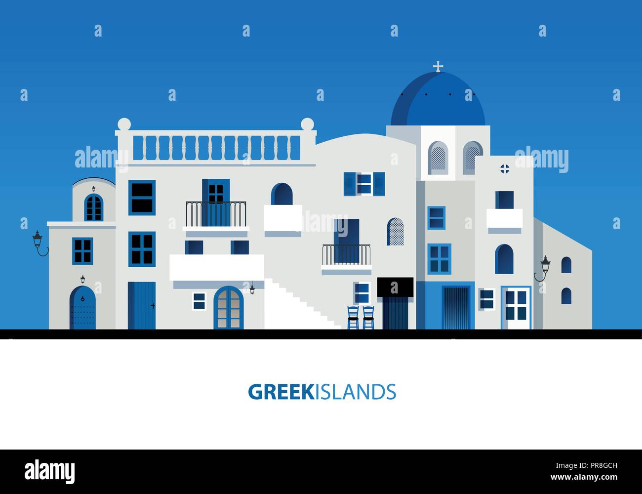 Îles grecques. Voir l'île grecque typique de l'architecture sur ciel bleu. Vector Illustration Illustration de Vecteur
