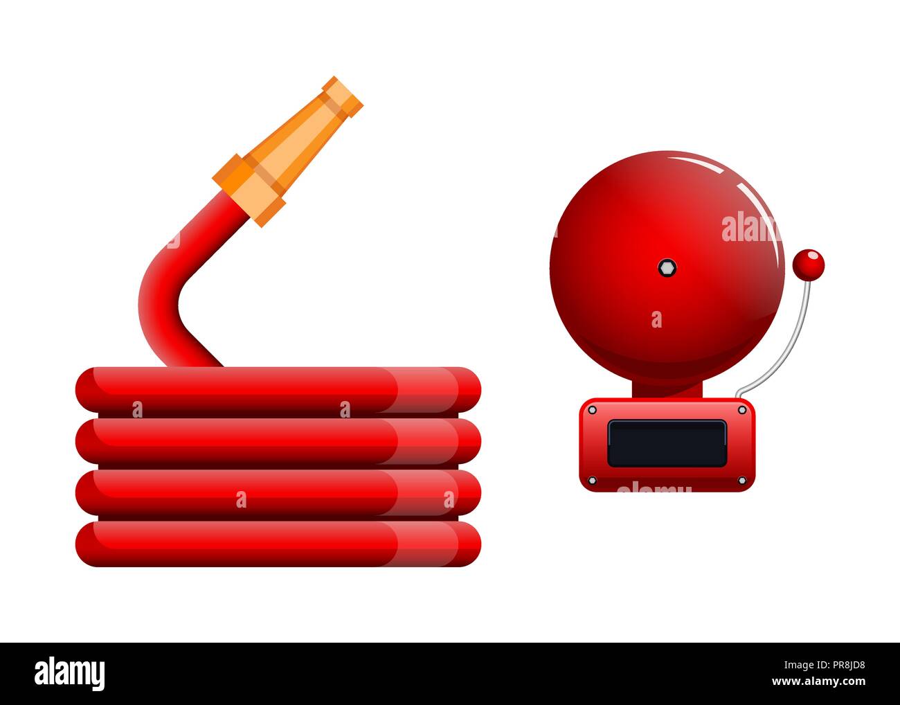 Icône d'urgence, système d'alarme incendie rouge et le tuyau d'incendie Illustration de Vecteur