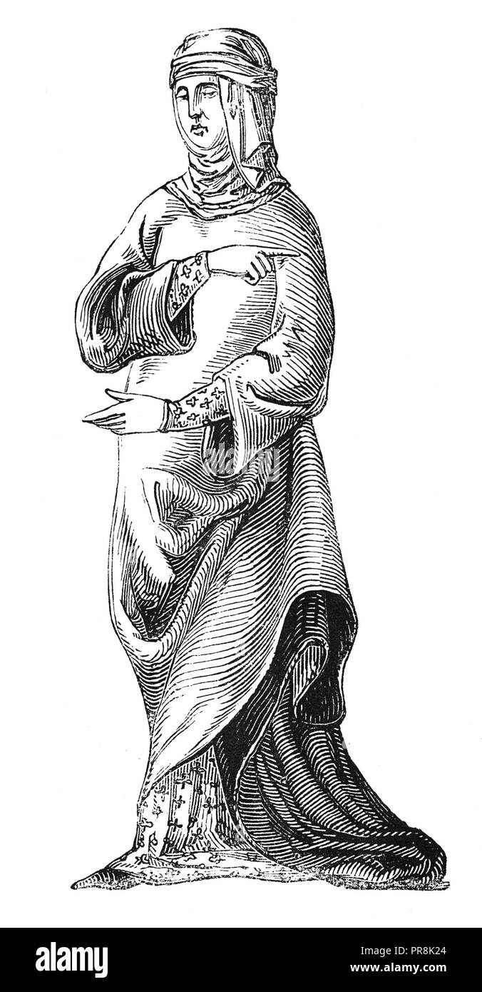 19ème siècle Illustration d'une dame veuve depuis 1380, après l'autographe. Dessins originaux publiés dans le magasin Pittoresque par M. A., Lachevardiere P Banque D'Images