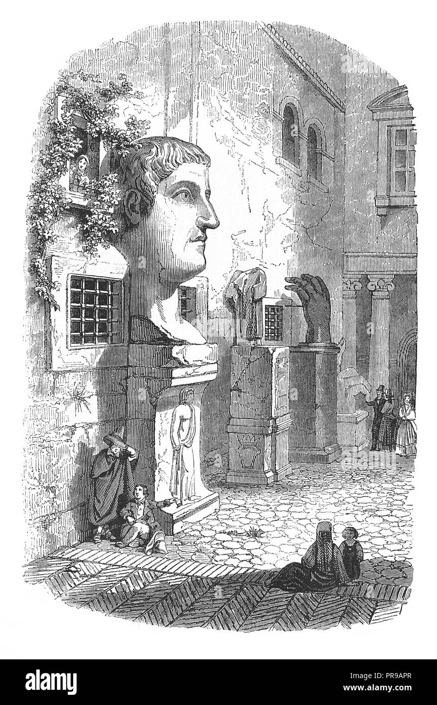 19ème siècle illustration de la cour du palais des Conservateurs au Capitole. Dessin de Frappas. Des illustrations originales publiées Banque D'Images