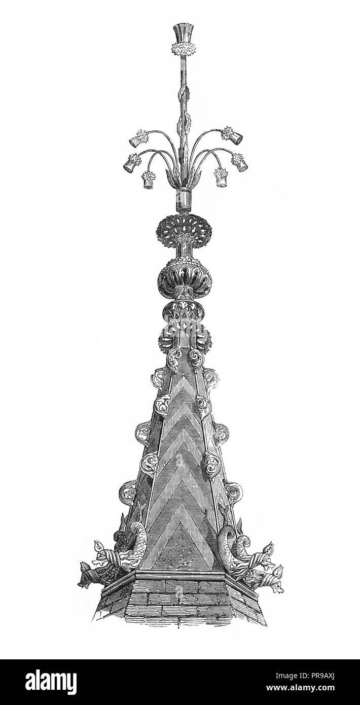 19ème siècle Illustration d'un embout sur une tourelle de l'hôtel de Bourgtheroulde, Rouen, France. Dessins originaux publiés dans le magasin Pittoresque par M. UNE Banque D'Images