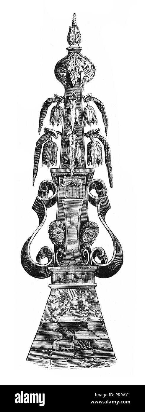 19ème siècle Illustration d'un embout sur une chambre en date du 1643, rue de la Vicomté, Rouen, France. Dessins originaux publiés dans le magasin Pittoresque par Banque D'Images