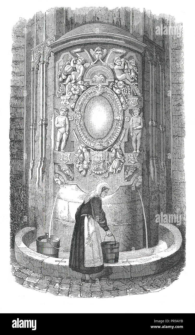 19ème siècle illustration de la fontaine de Saint-Maclou, par Jean Goujon, à Rouen, en France. Dessins originaux publiés dans le magasin pittoresque en M Banque D'Images