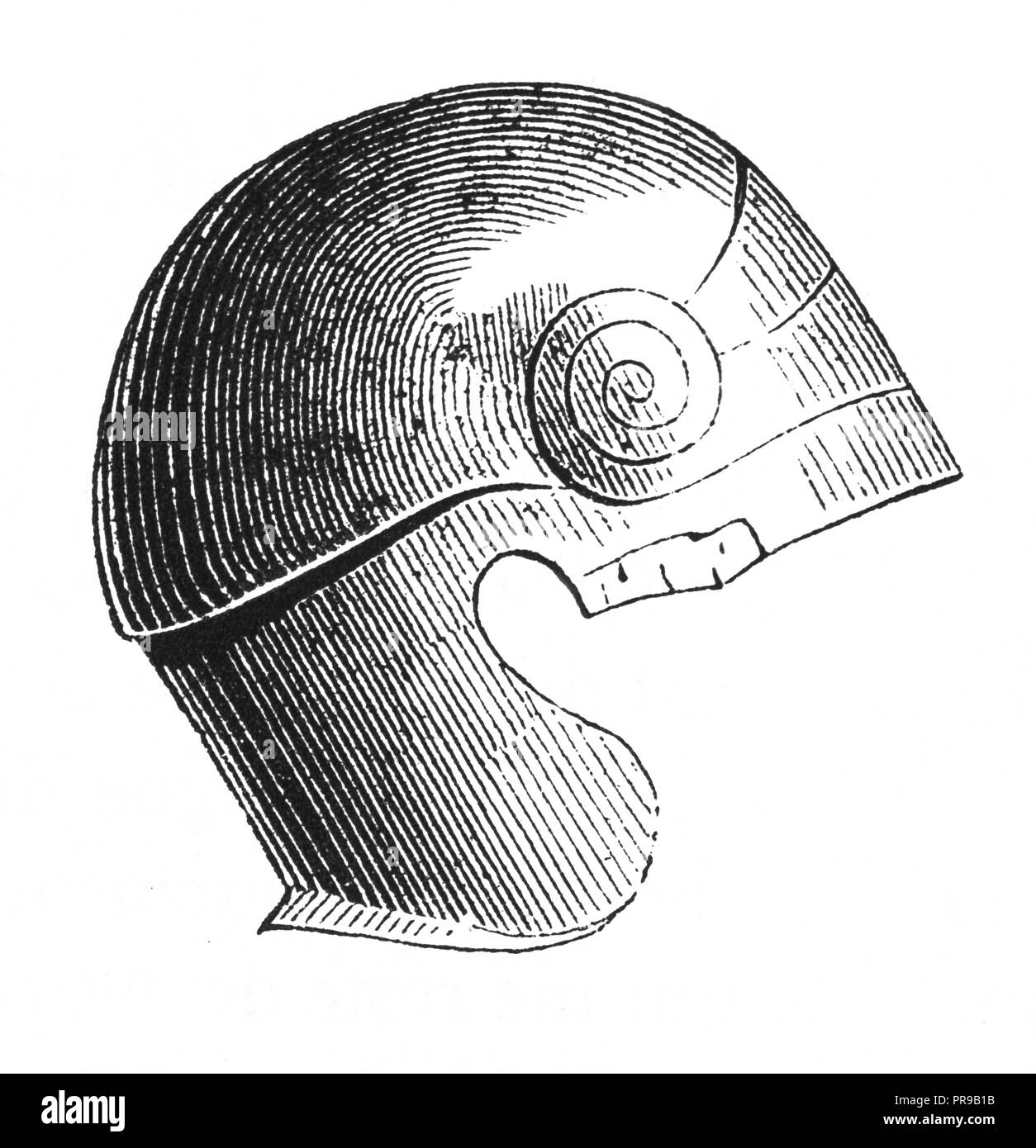 19ème siècle Illustration d'un profil d'un casque. Dessins originaux publiés dans le magasin Pittoresque par M. A. Lachevardiere, Paris, 1846. Banque D'Images