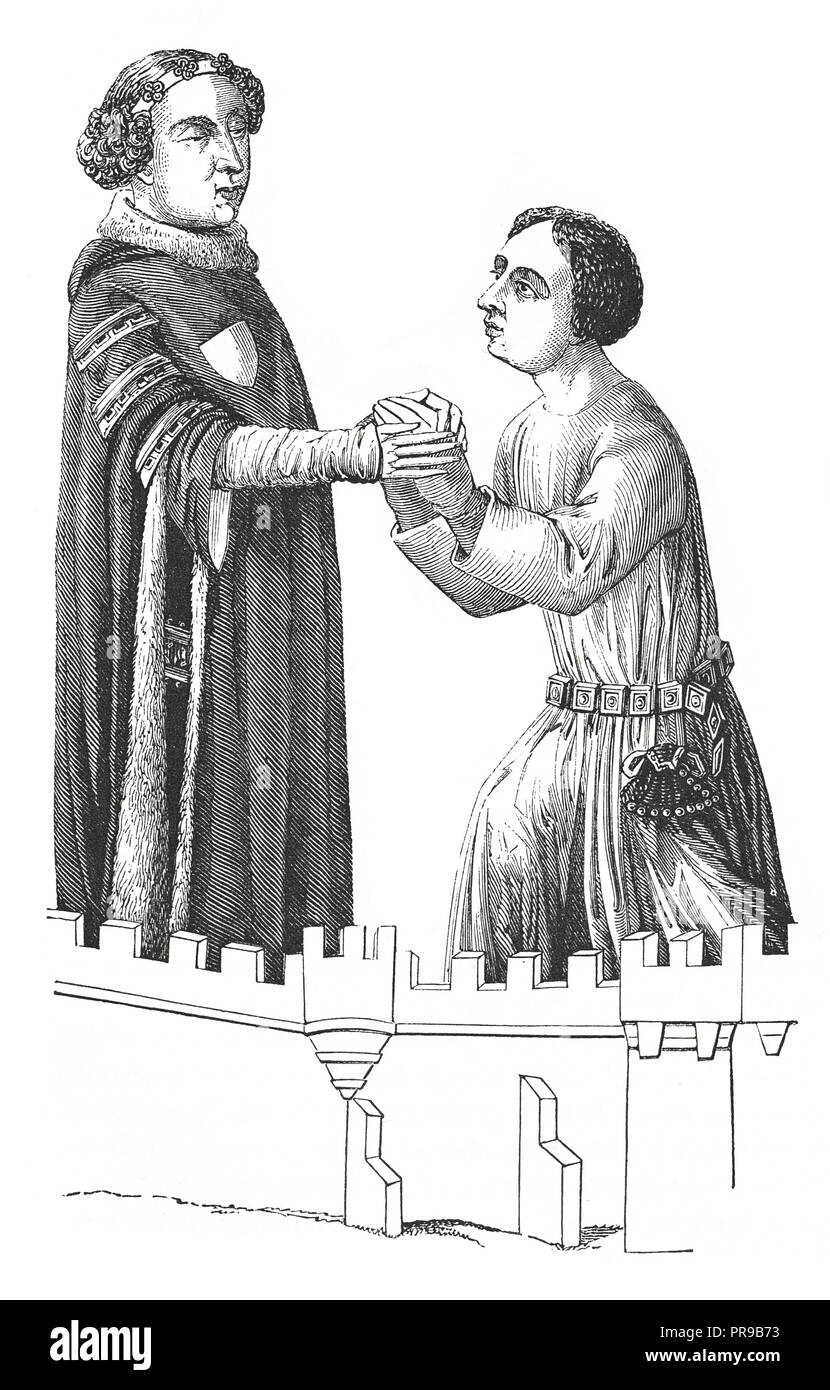 19ème siècle Illustration d'une scène avec Louis II de Bourbon comme recevant l'hommage de ses vassaux. Après un manuscrit, 1370. Dessin original publi Banque D'Images 19ème siècle Illustration d'une scène avec Louis II de Bourbon comme recevant l'hommage de ses vassaux. Après un manuscrit, 1370. Dessin original publi Banque D'Images