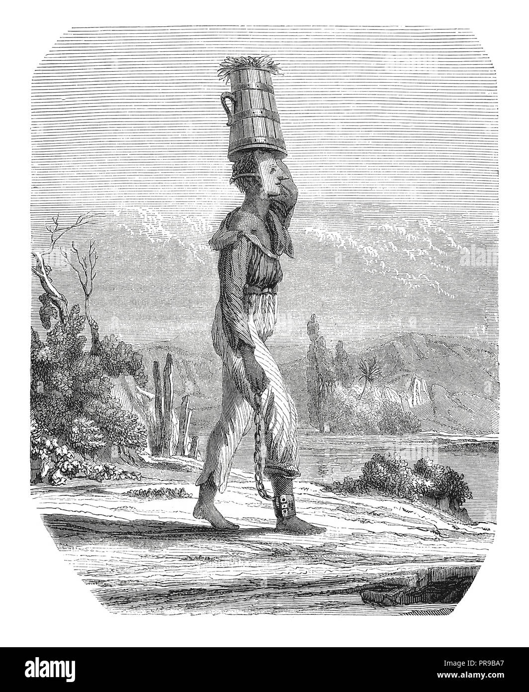 19ème siècle Illustration d'un esclave à Rio de Ja. Dessin d'après ...