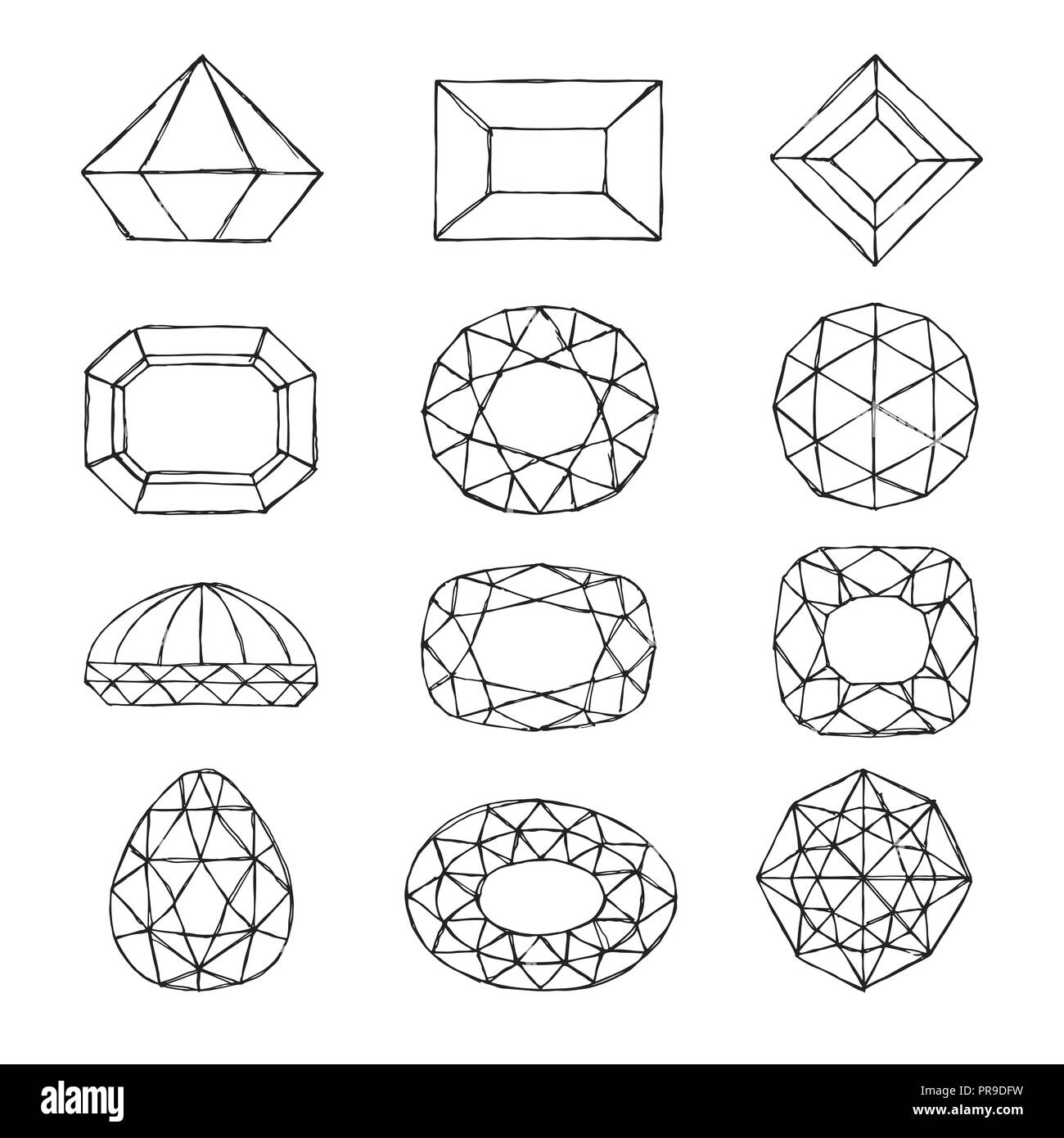 Symboles de diamants. Gems croquis isolé sur fond blanc. Vector illustration Illustration de Vecteur