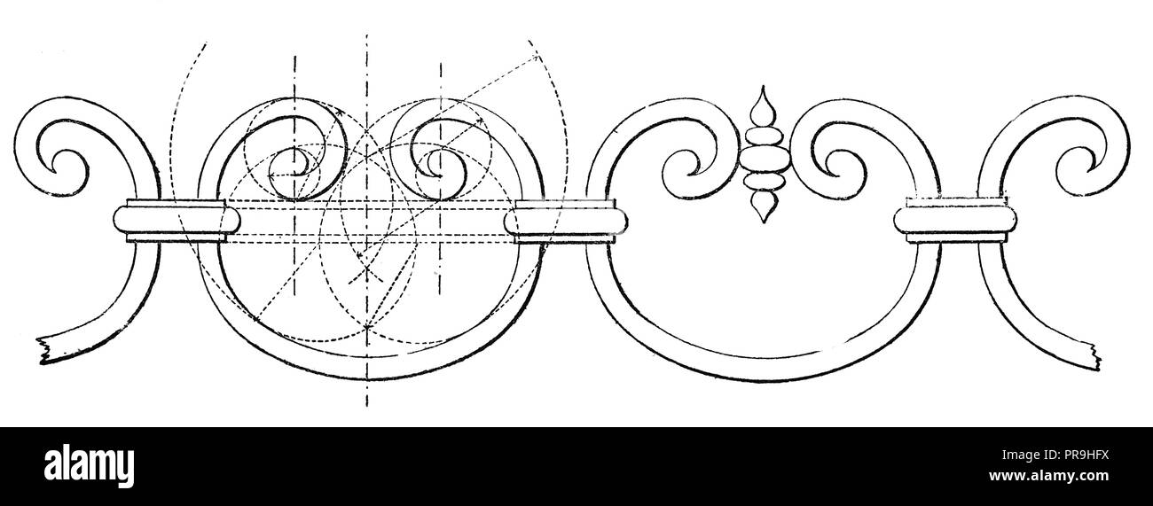 19ème siècle illustration de la conception de la ferronnerie décorative. Publié dans "Le Magazine pratique, An Illustrated cyclopedia of Industrial News, Invent Banque D'Images