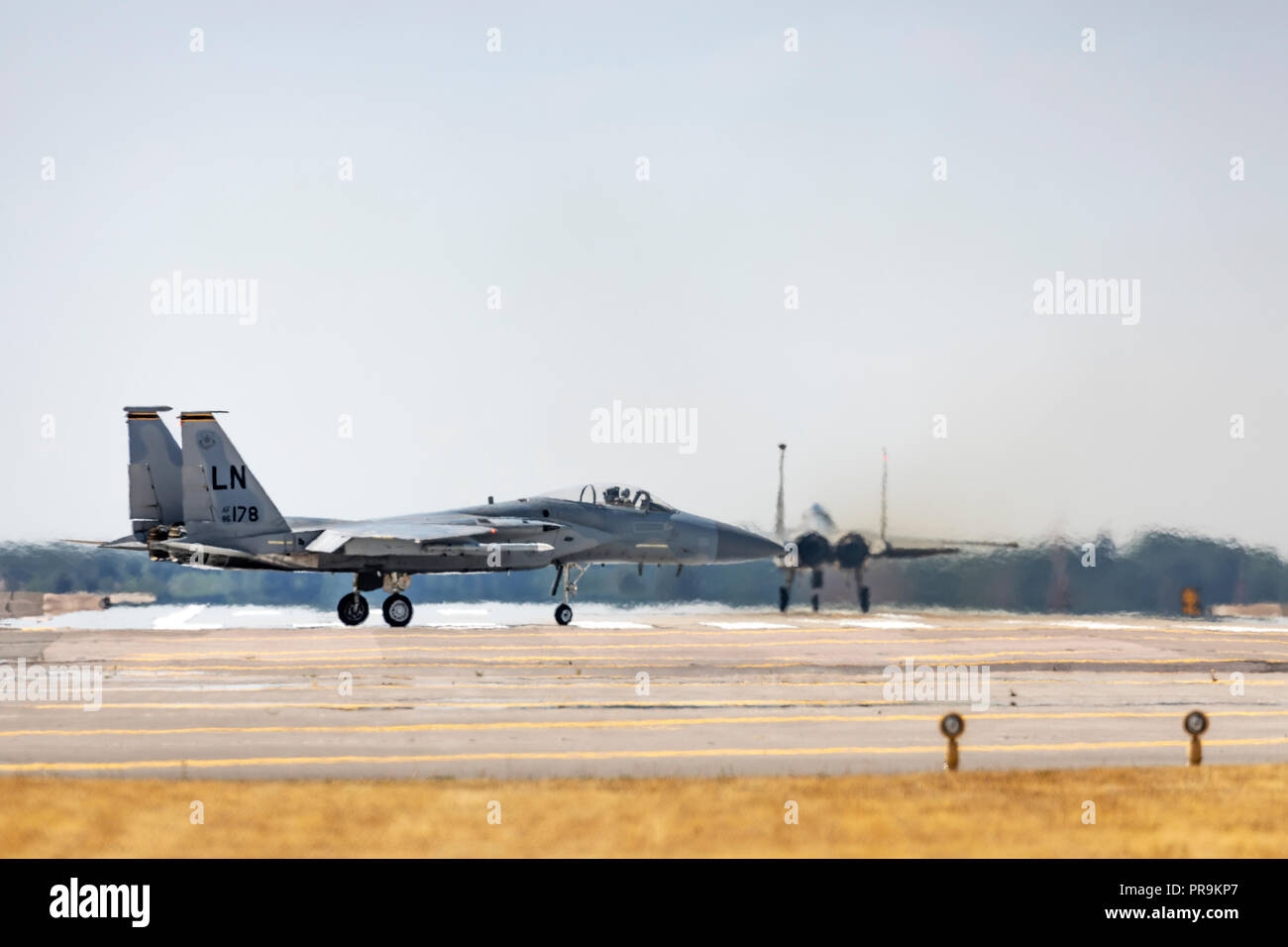 McDonnell Douglas F-15C Eagle's à la circulation au sol, le 16 juillet 2018 à RAF Lakenheath, Suffolk, UK Banque D'Images